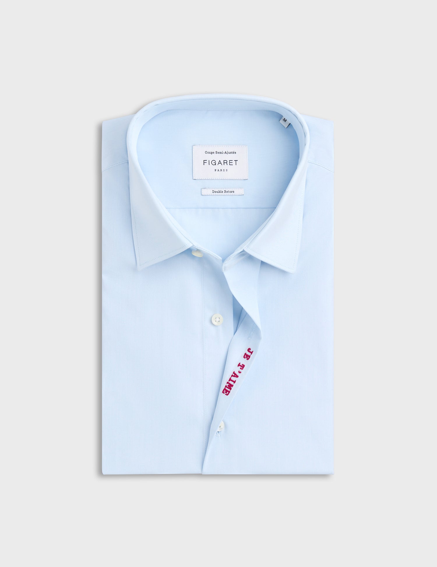 Blue "Je t'aime" shirt with red embroidery - Poplin - Figaret Collar#9