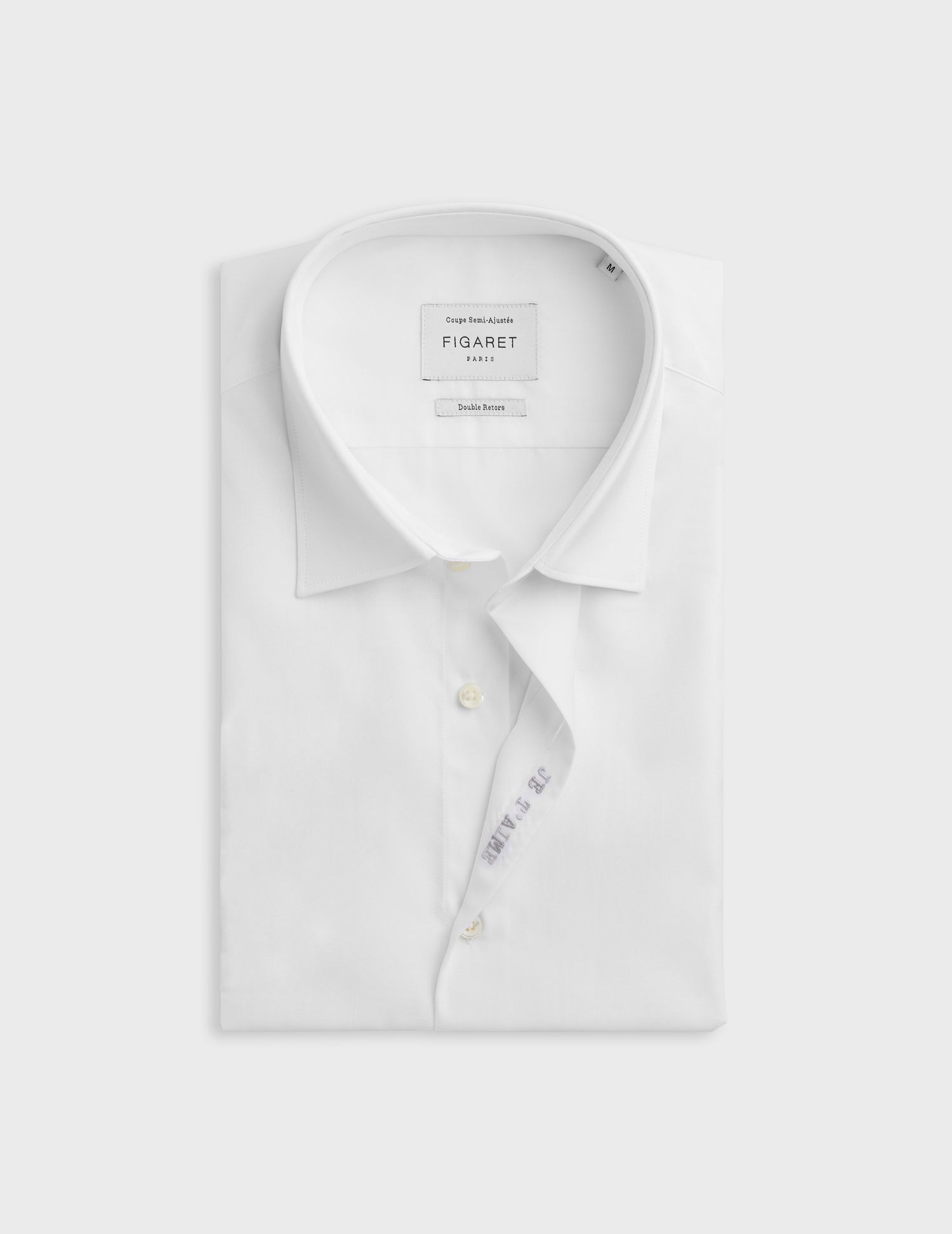 White "Je t'aime" shirt with grey embroidery - Poplin - Figaret Collar#9
