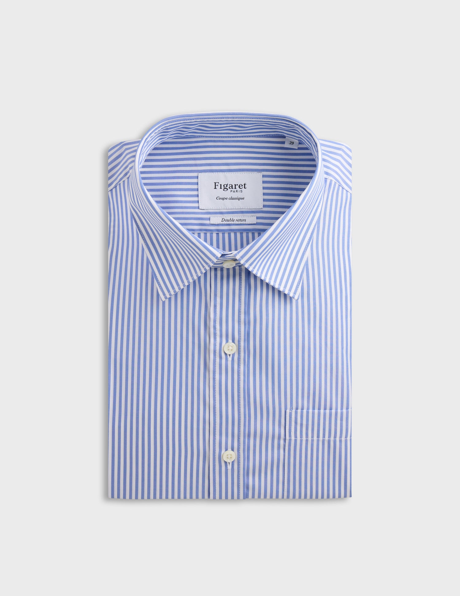 Chemise Classique rayée bleue - Popeline - Col Figaret