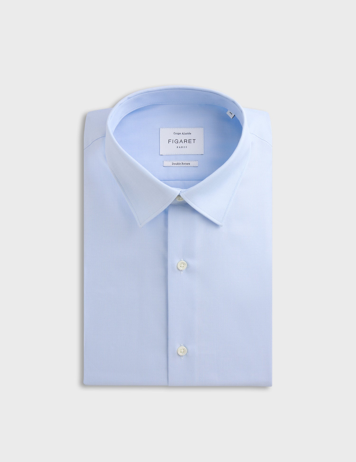 Chemise Ajustée bleue - Façonné - Col Figaret - Poignets Mousquetaires