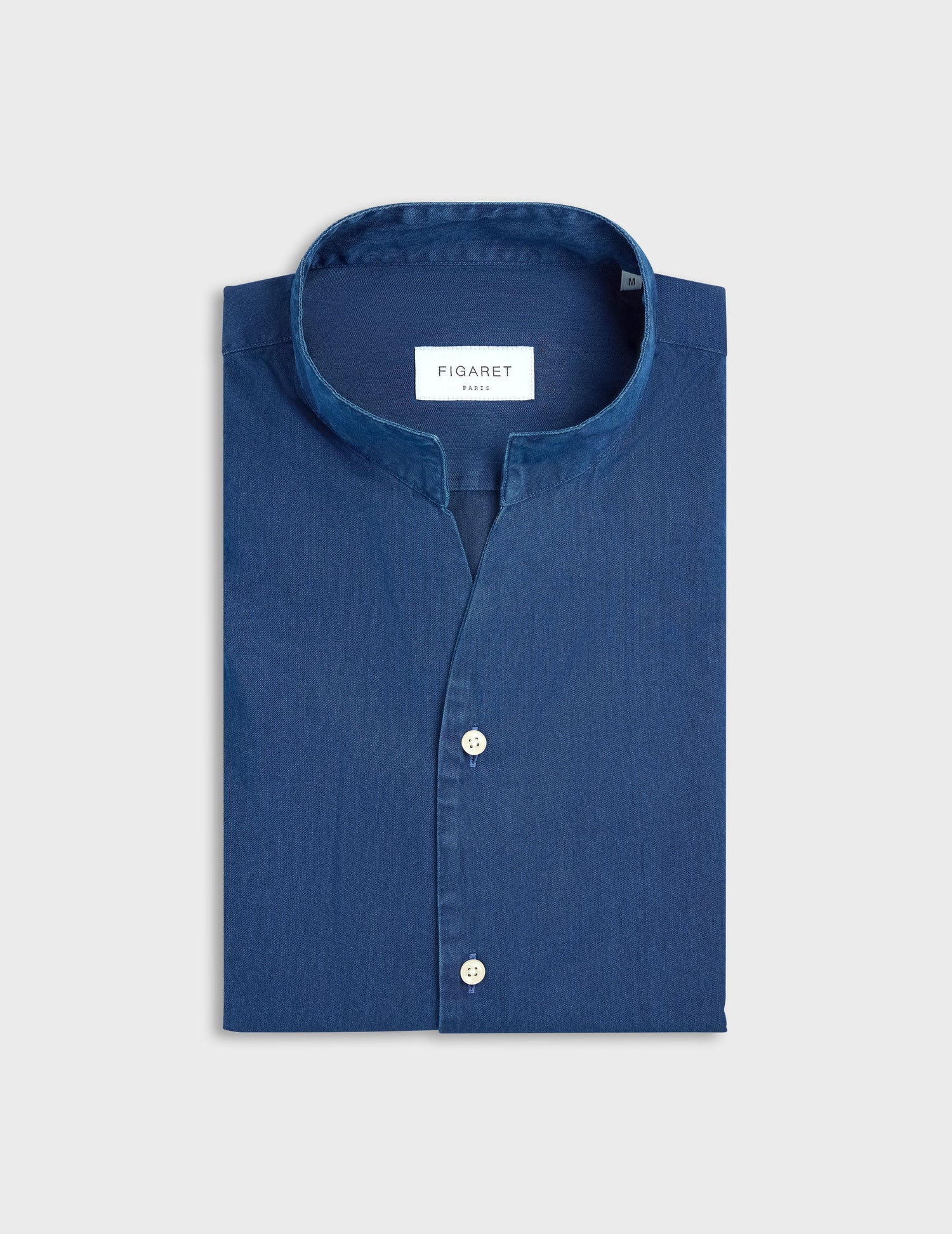 Chemise Carl en denim bleu marine - Twill - Col Droit ouvert#4