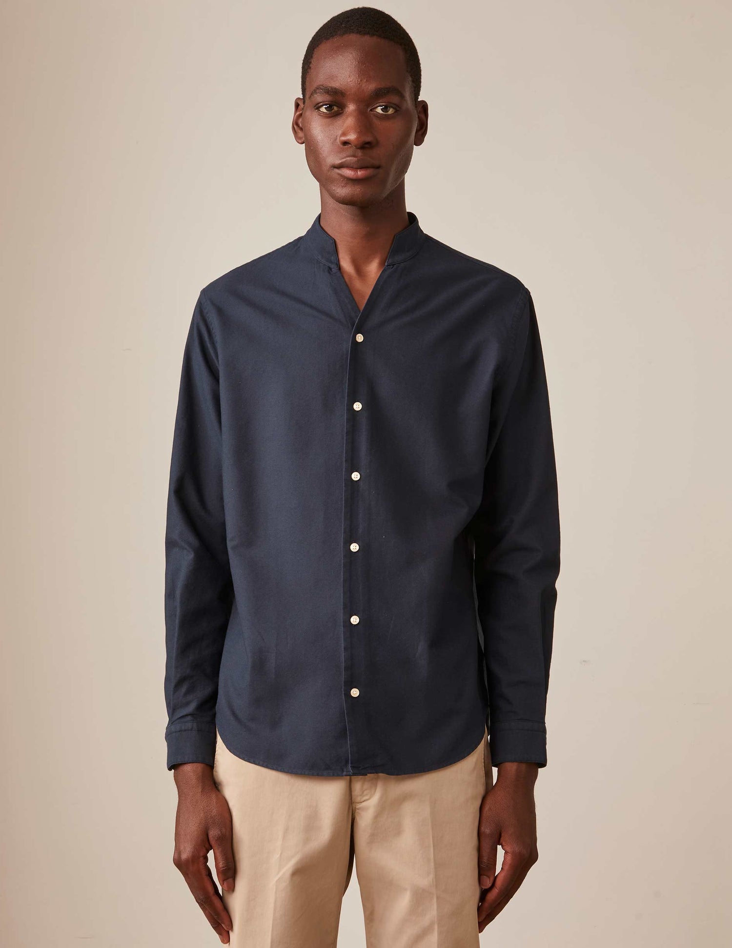 Navy blue Carl shirt - Oxford - Open straight Collar#3