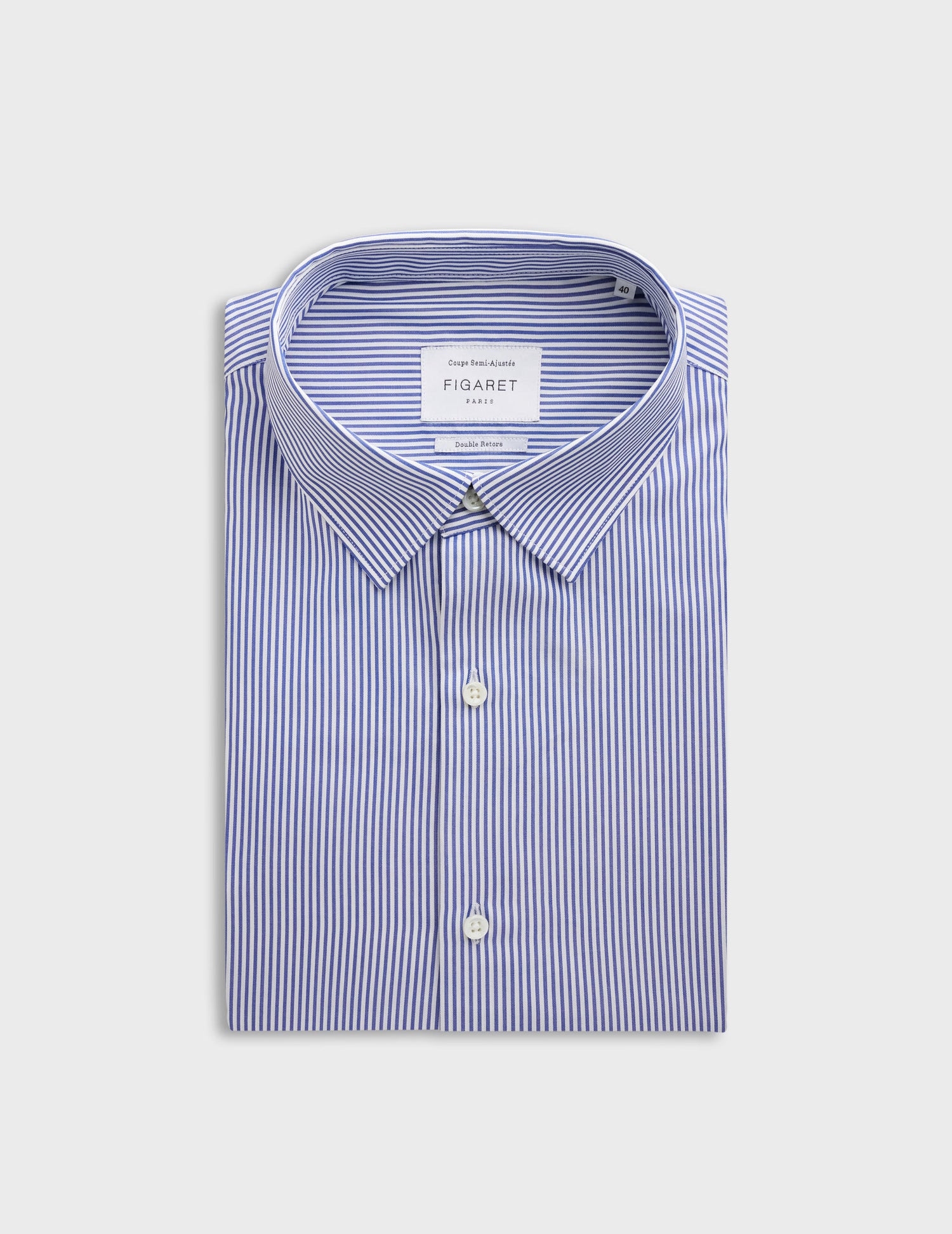 Semi-fitted blue striped shirt - Poplin - Figaret Collar