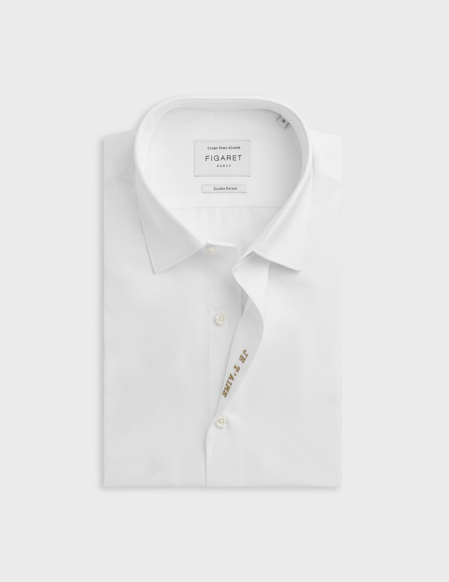 White "Je t'aime" shirt with gold embroidery - Poplin - Figaret Collar#9
