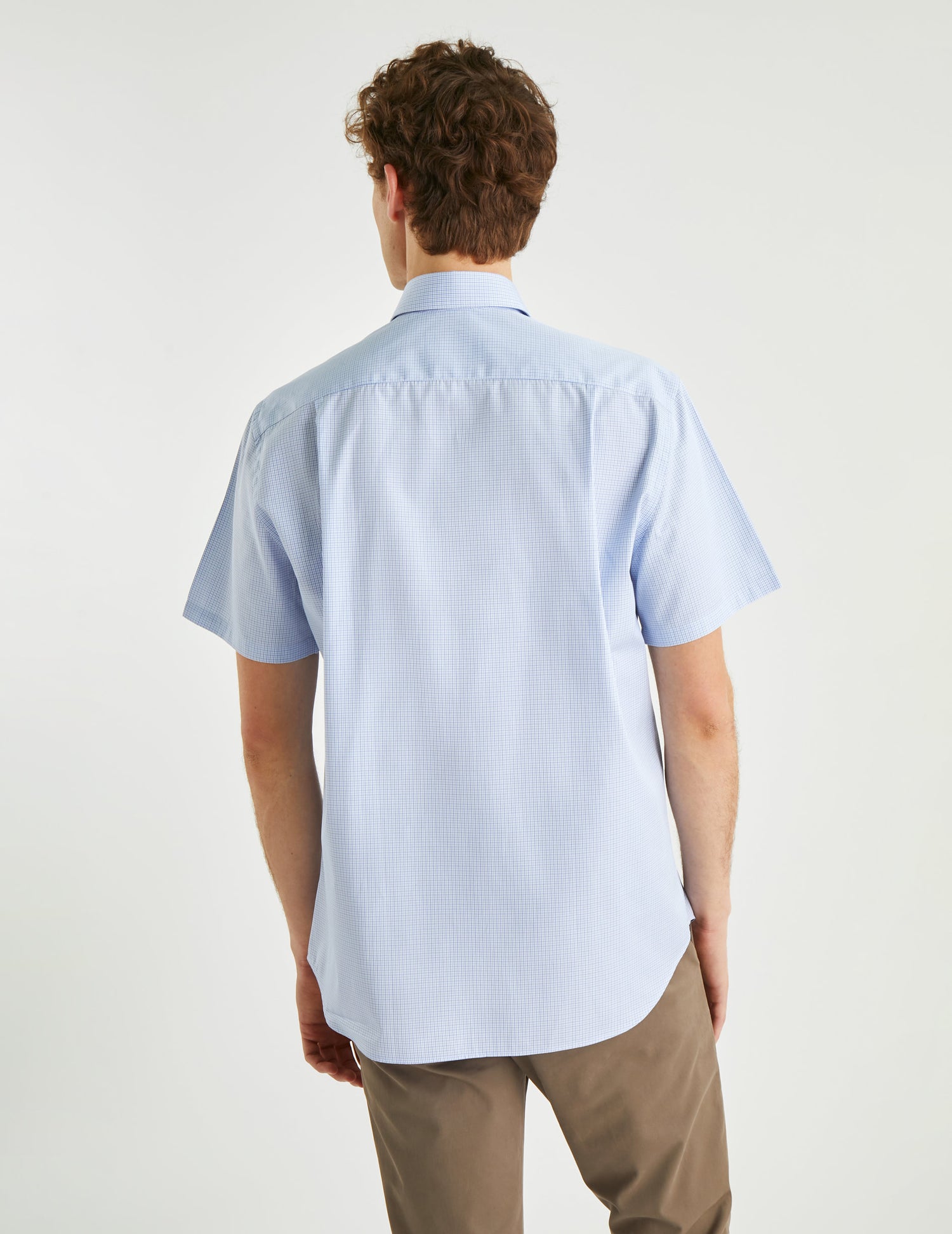 Classic short sleeve blue checked shirt - Poplin - American Collar#4