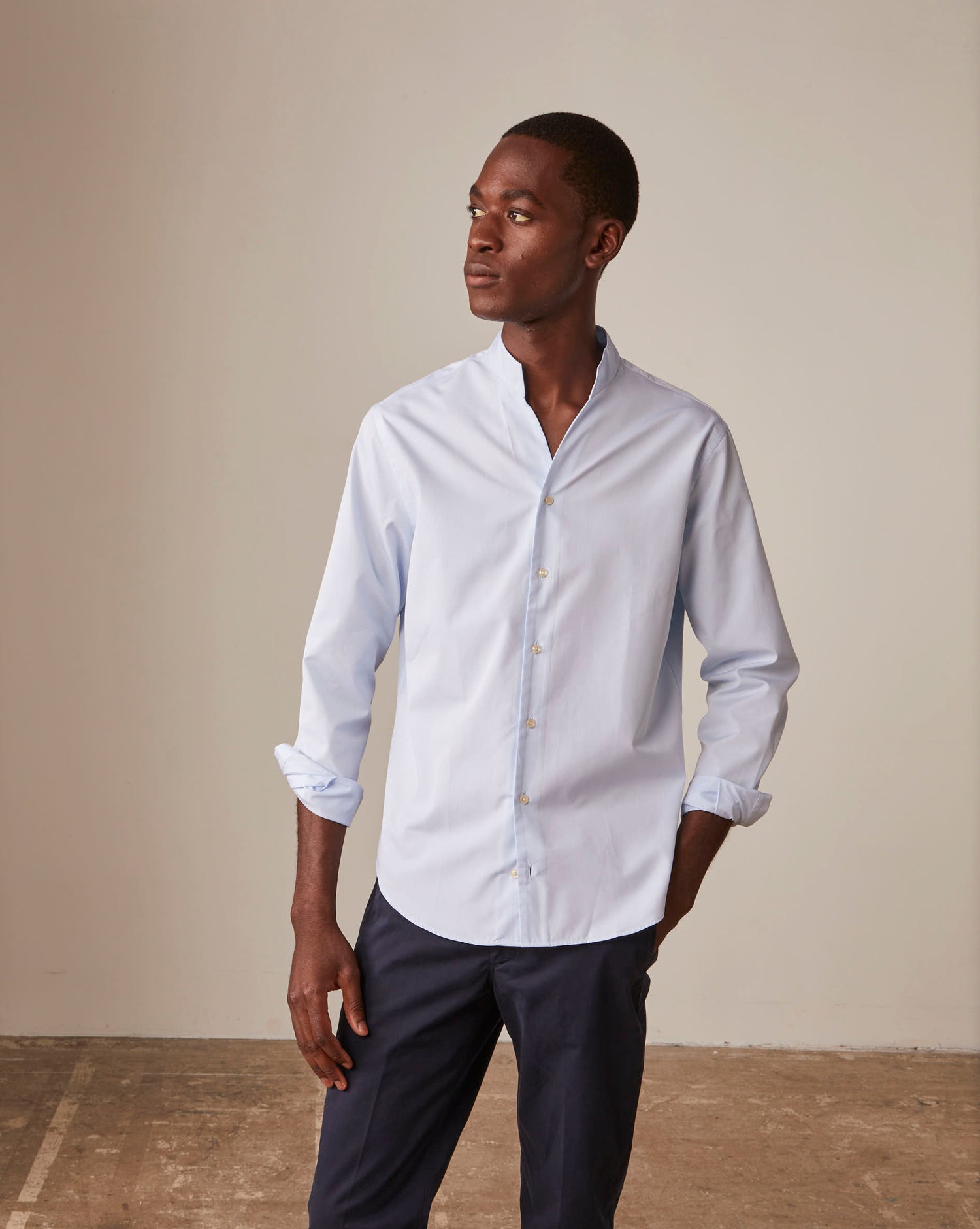 Blue Carl shirt - Poplin - Open straight Collar