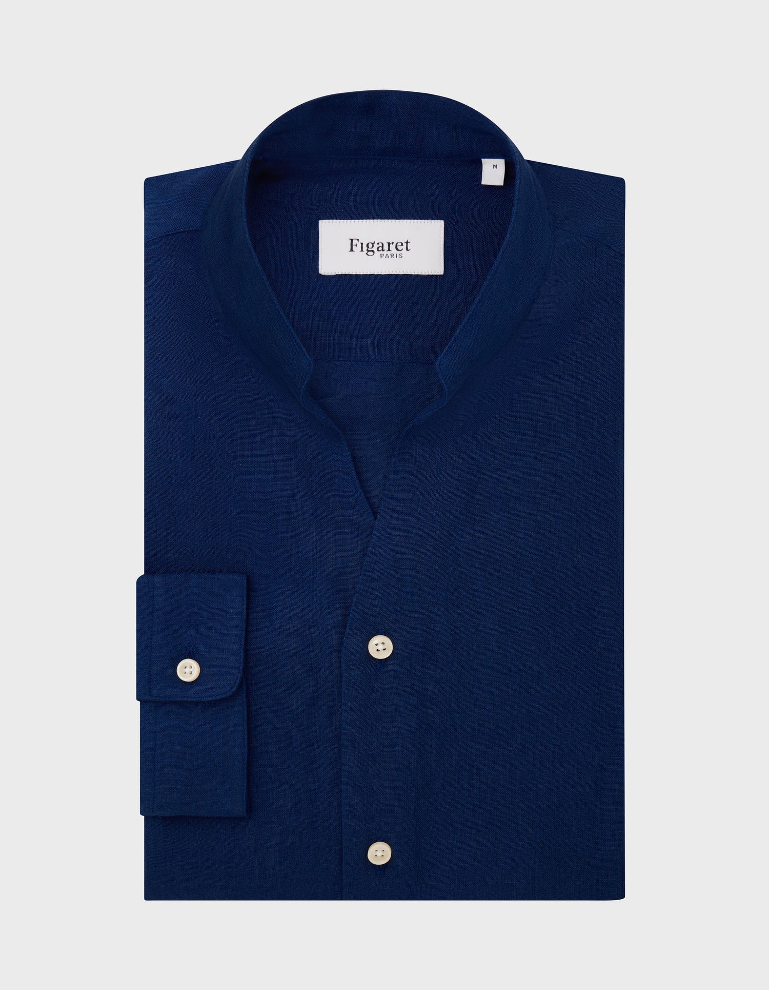 Carl shirt in navy blue linen - Linen - Open straight Collar