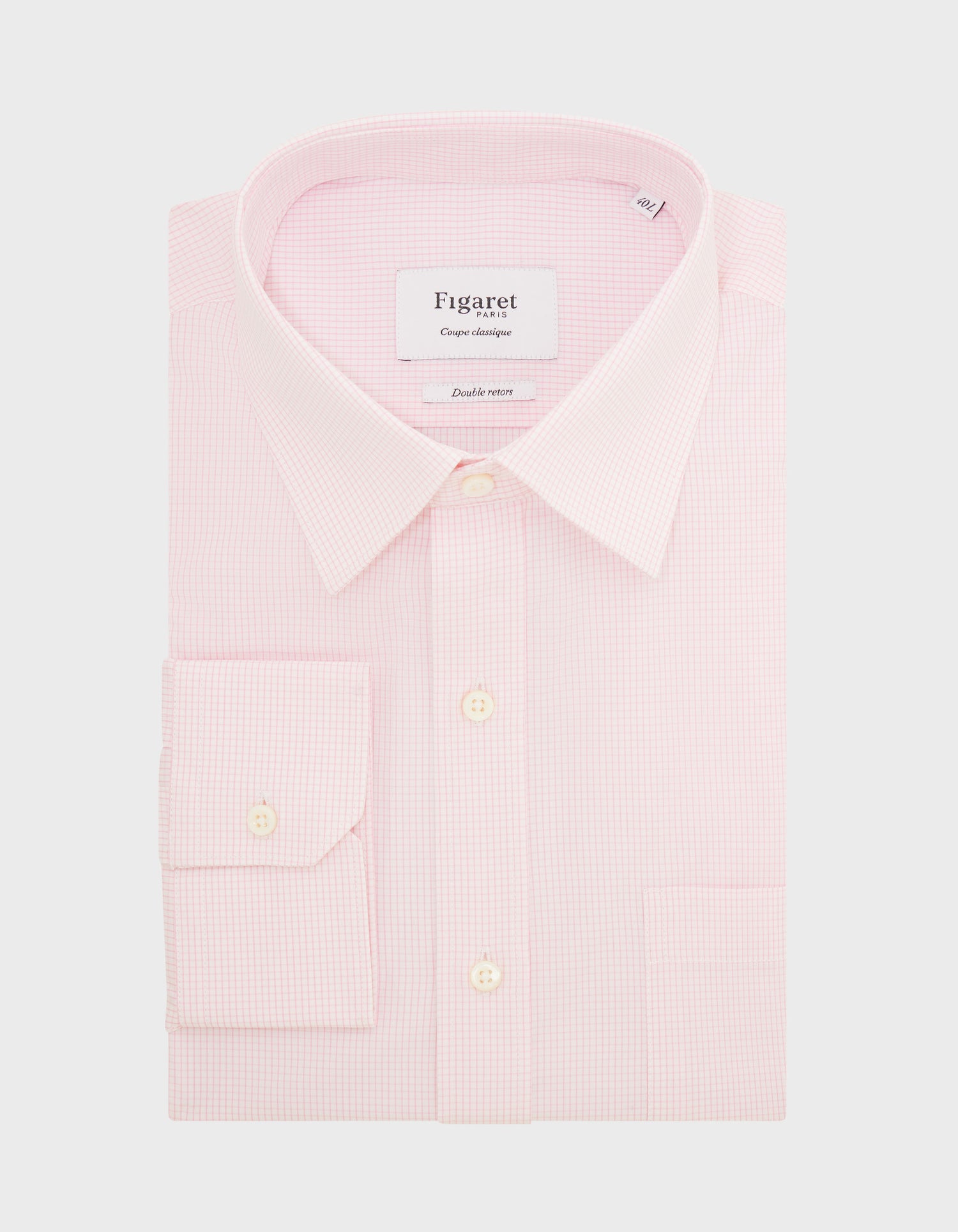 Chemise Classique à carreaux roses - Popeline - Col Figaret