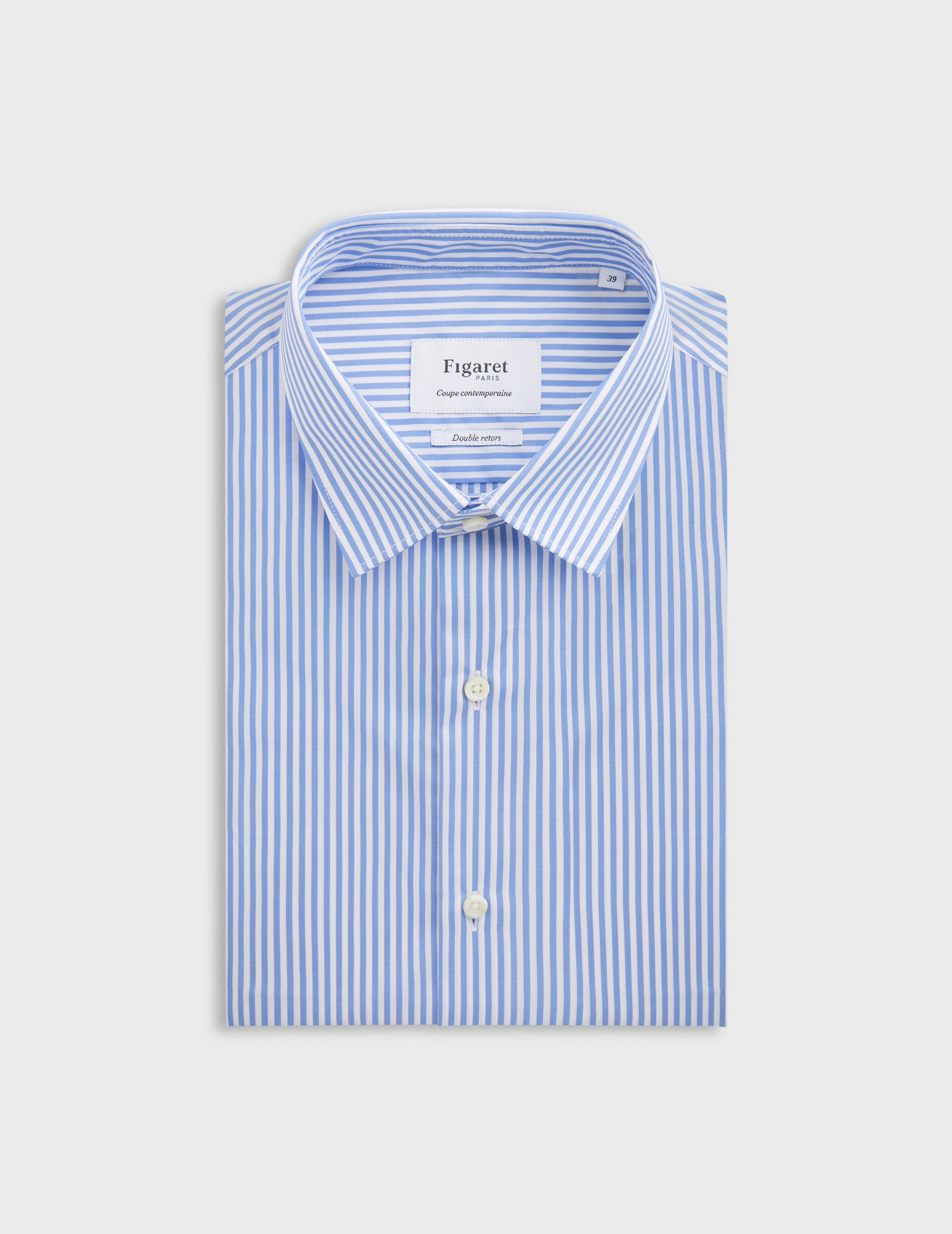 Semi-fitted blue striped shirt - Poplin - Figaret Collar