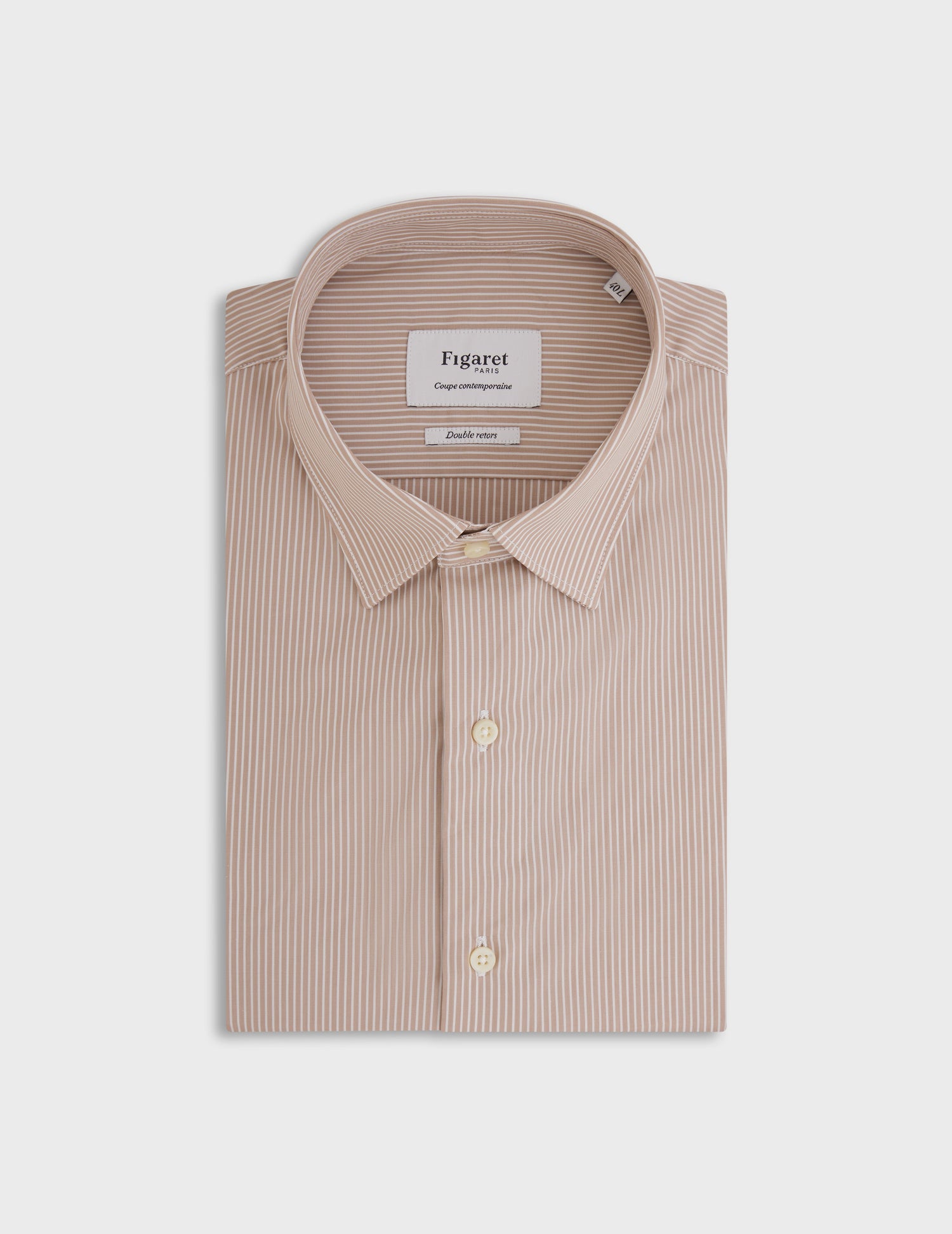 Semi-fitted beige striped shirt - Poplin - Figaret Collar