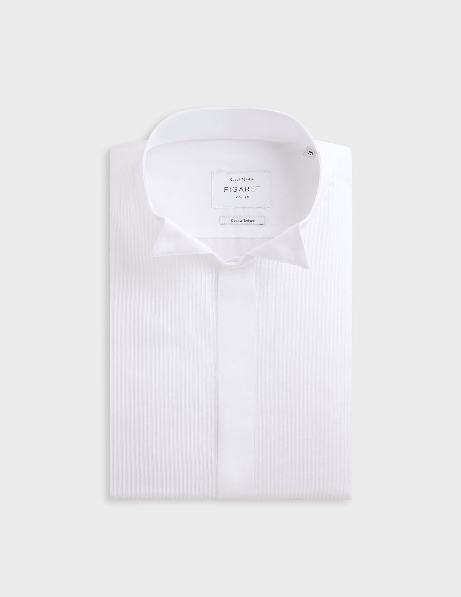 Fitted white bib hidden throat shirt - Poplin - Wing Collar - French Cuffs