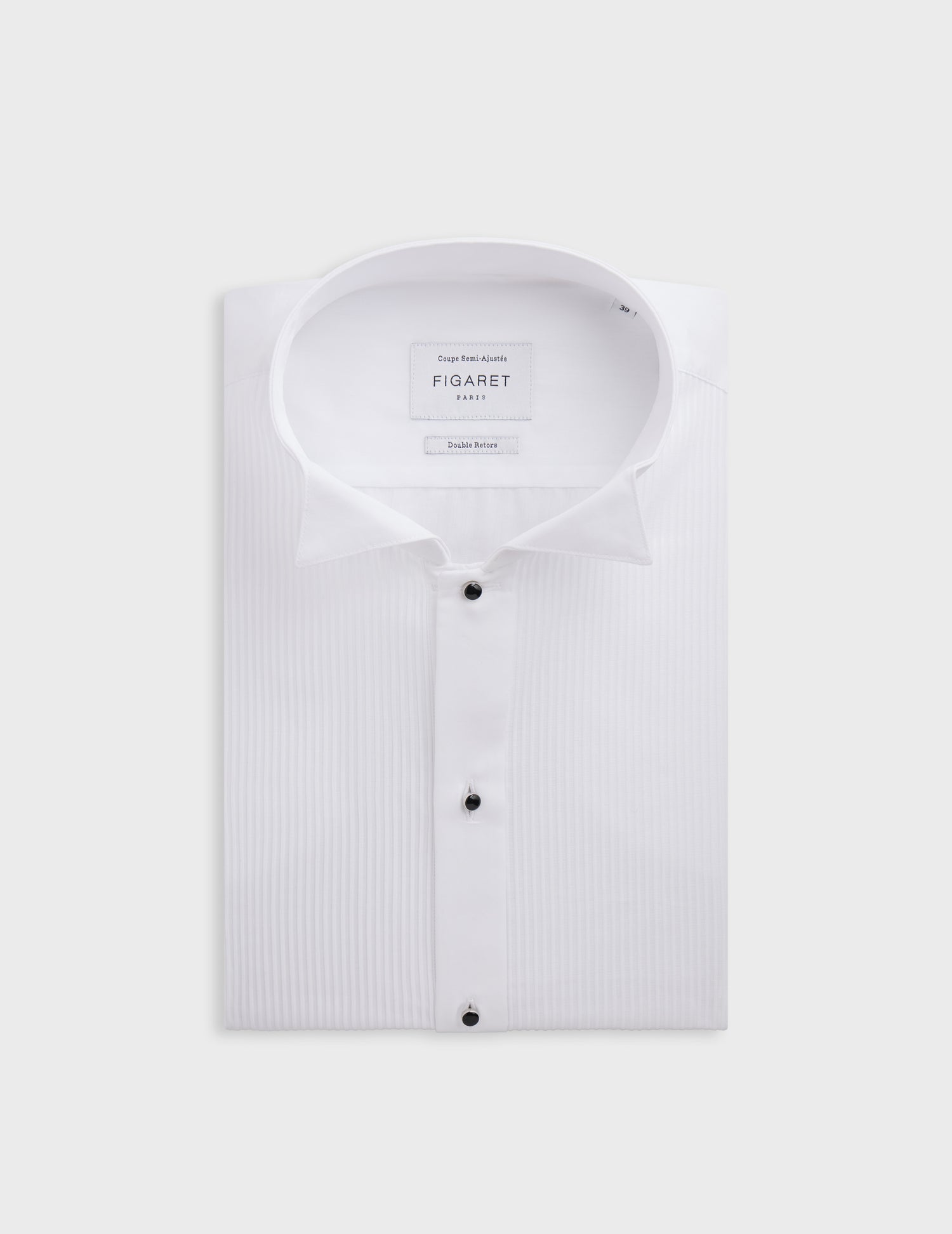 Semi-Fitted white bib shirt - Poplin - Wing Collar - French Cuffs