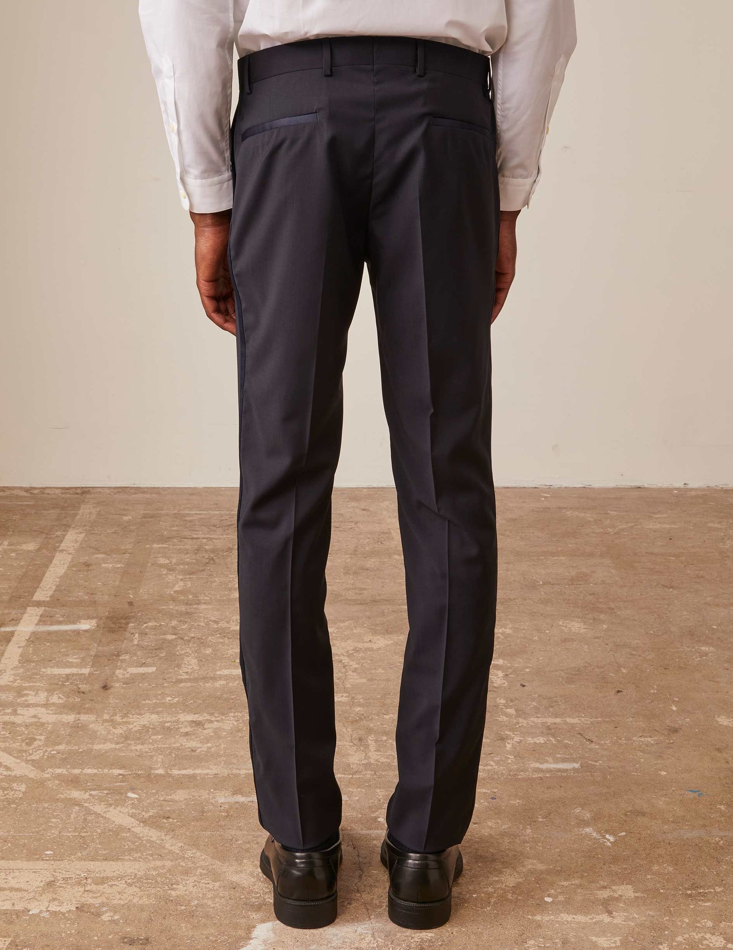 Pantalon de smoking Fabrice en toile de laine bleu nuit