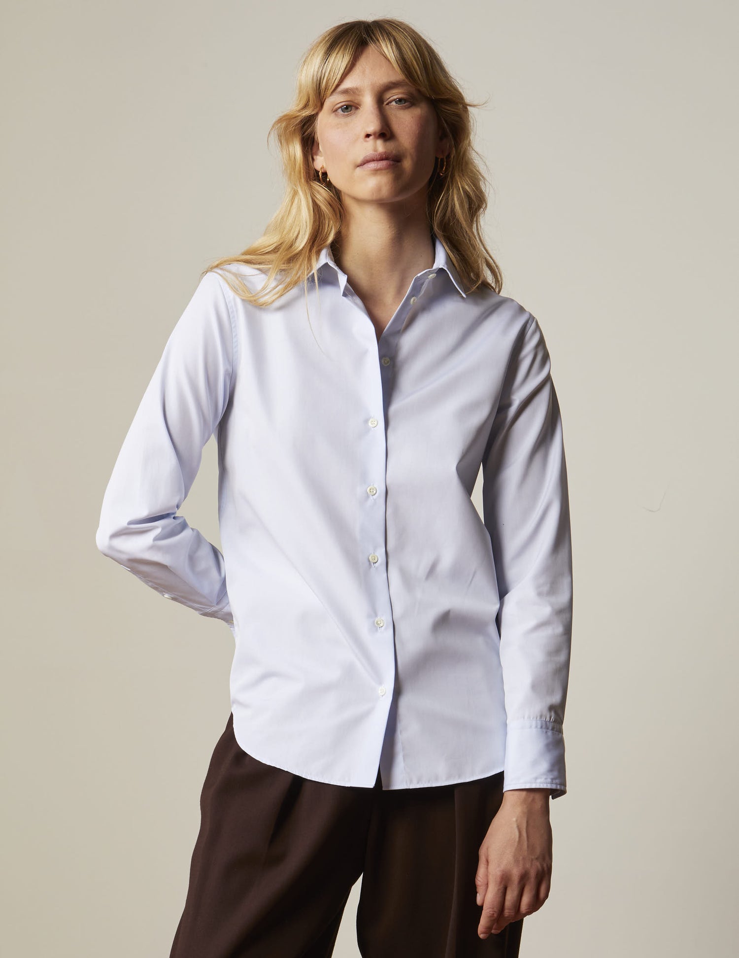 Blue wrinkle-free Marion shirt - Poplin