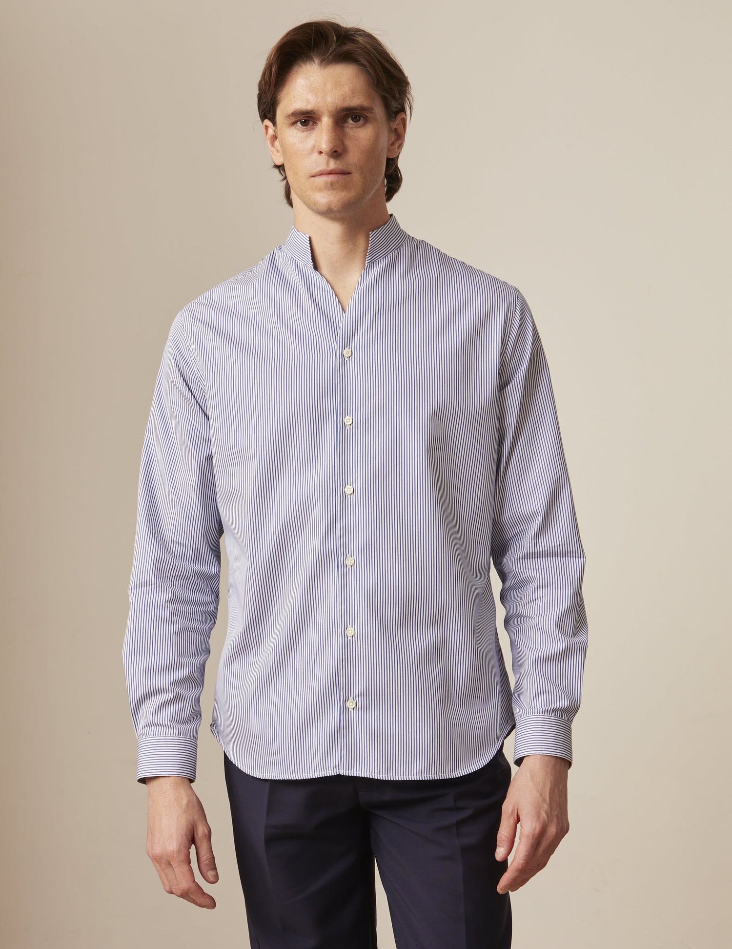 Blue striped Carl shirt - Poplin - Open straight Collar#3