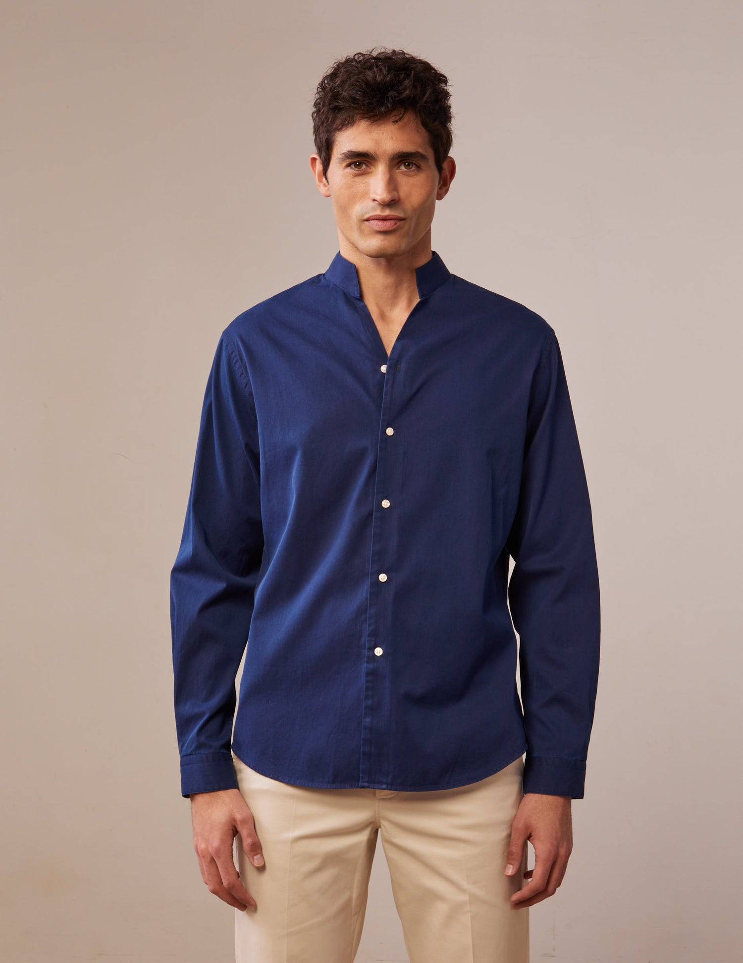 Blue denim Carl shirt - Denim - Open straight Collar#3