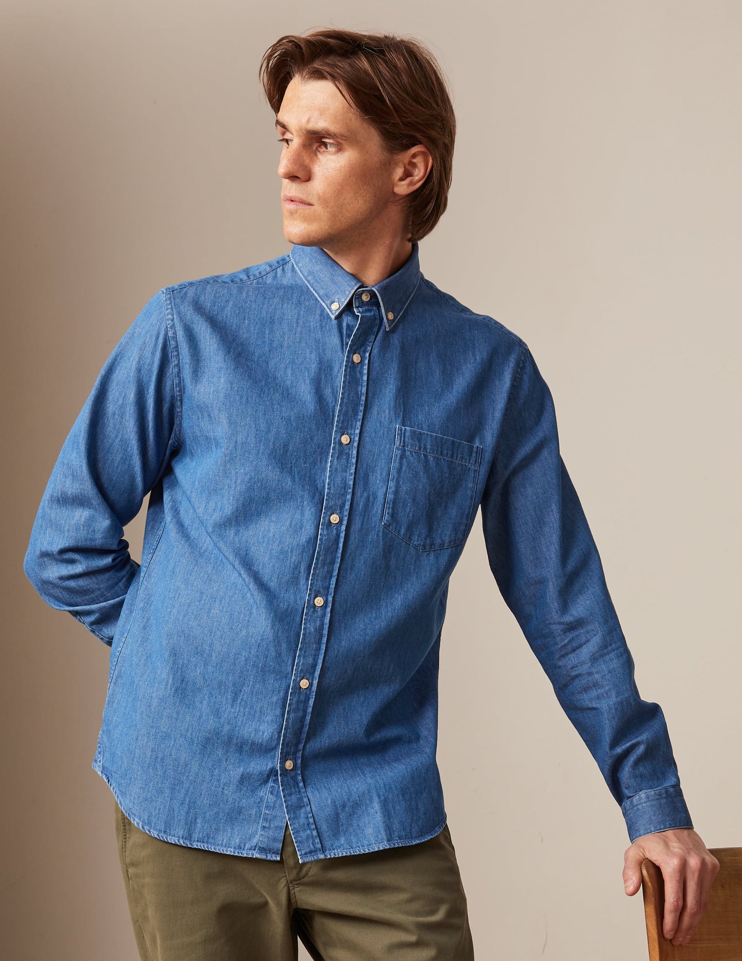 Chemise gabriel en denim bleu - Denim - Col Américain