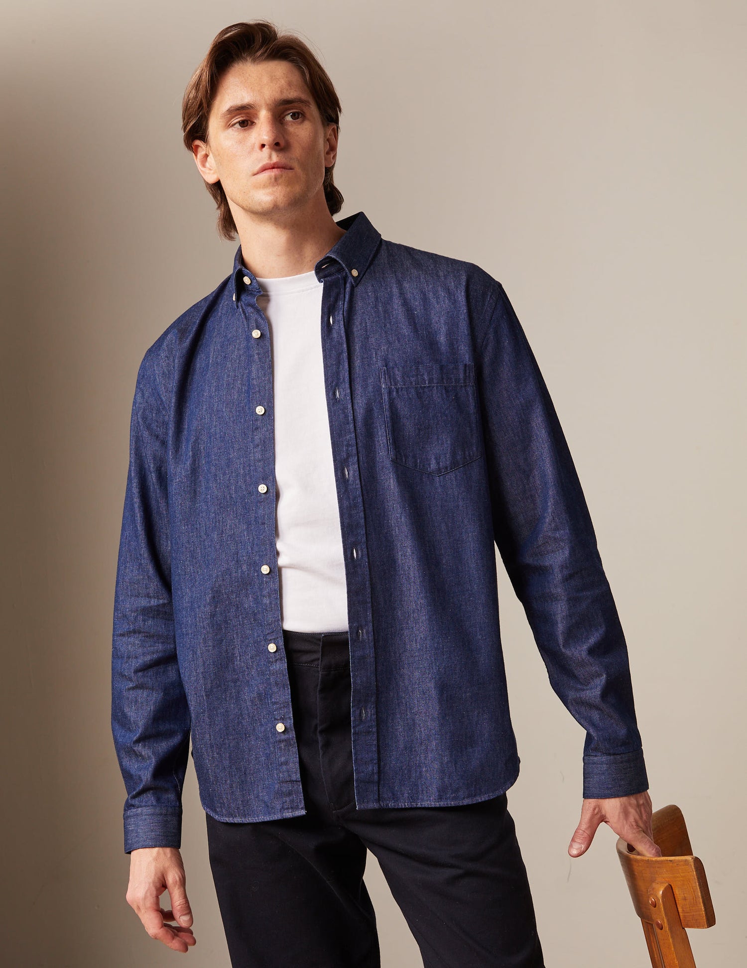 Chemise gabriel en denim bleu marine - Denim - Col Américain