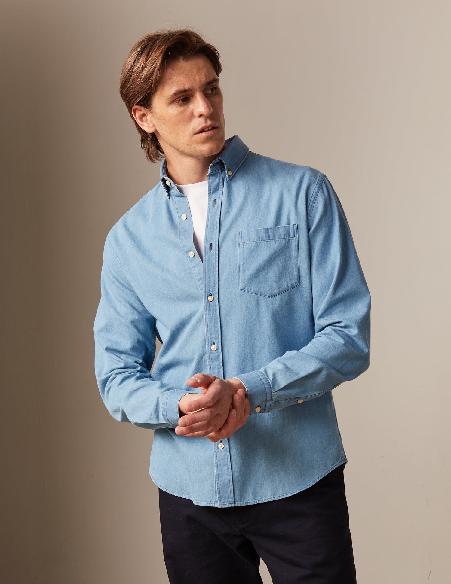 Chemise gabriel en denim bleu clair - Denim - Col Américain