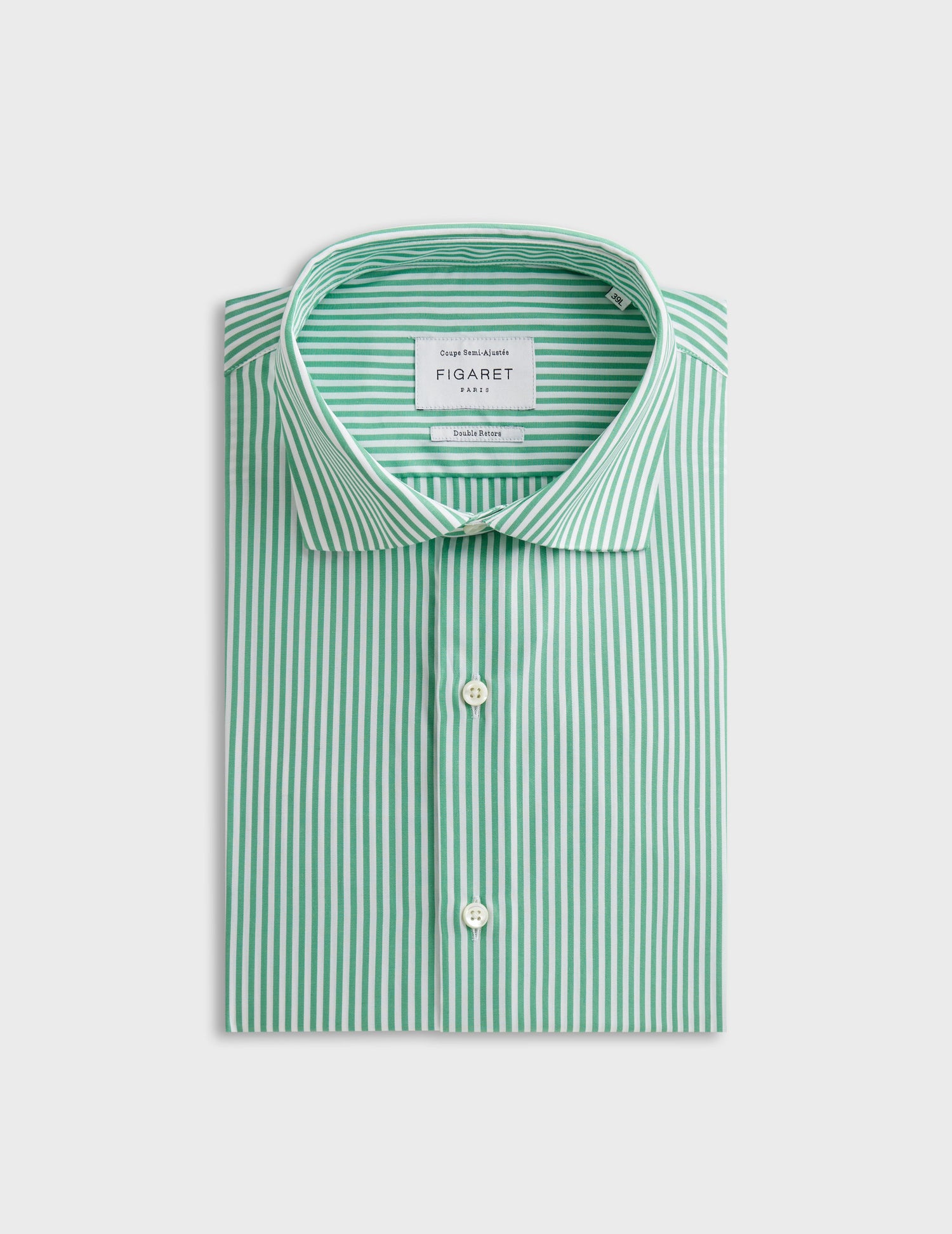 Semi-fitted green striped shirt - Poplin - Italian Collar