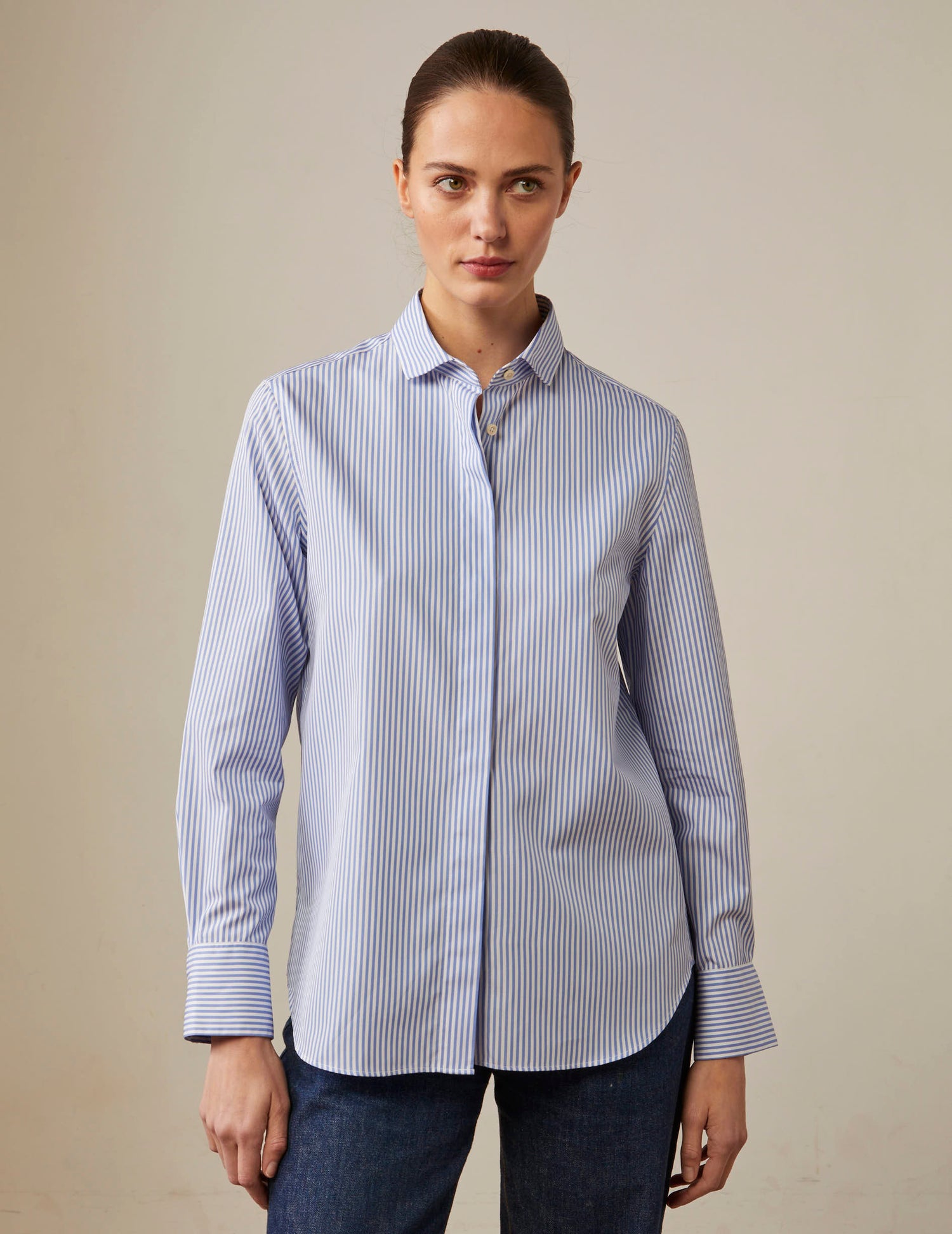 blue Striped hidden throat Caroline shirt - Poplin - Italian Collar#3