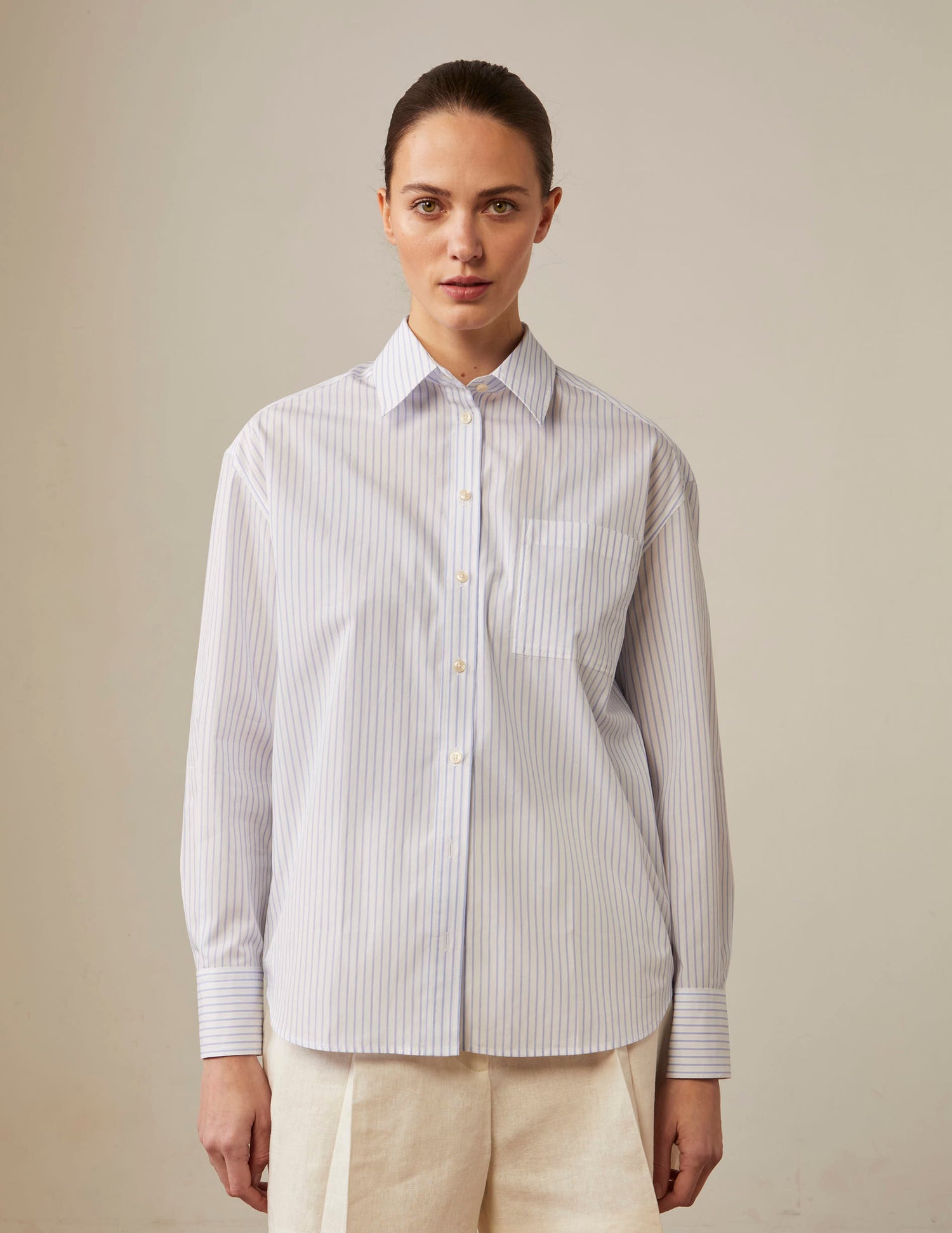 Striped light blue Charlotte shirt - Poplin - Shirt Collar#3