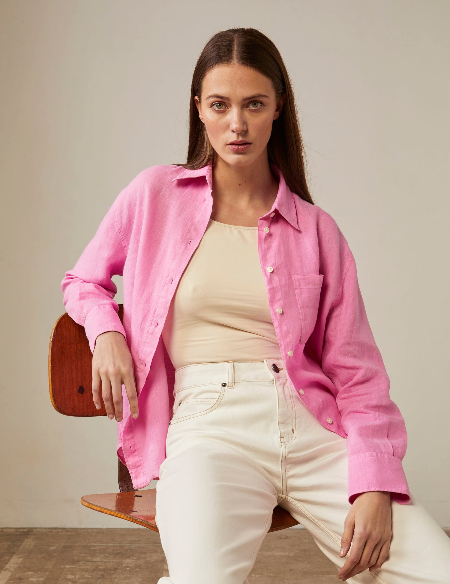 Charlotte shirt in pink linen - Linen - Shirt Collar#3