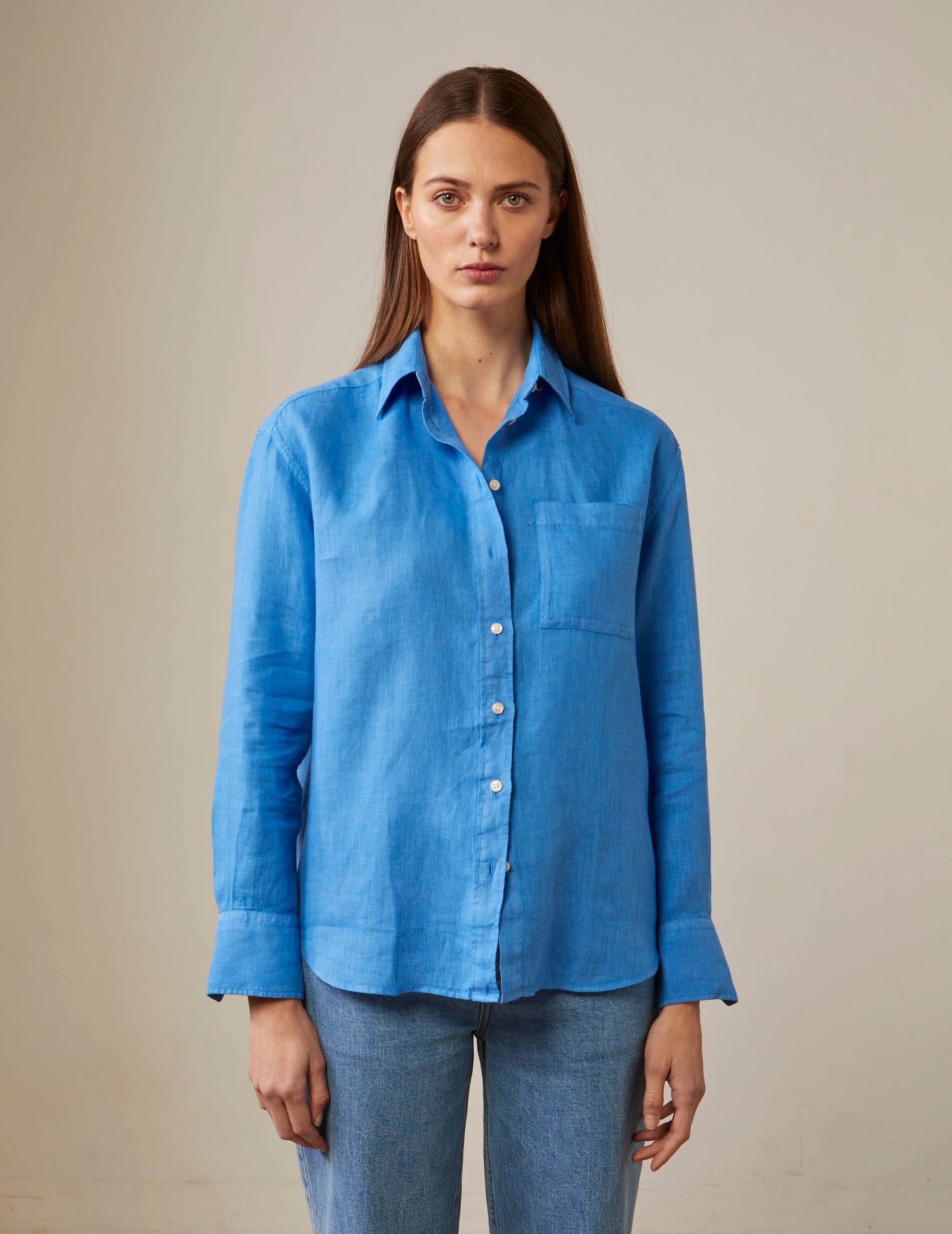 Charlotte blue linen shirt - Linen - Shirt Collar#2