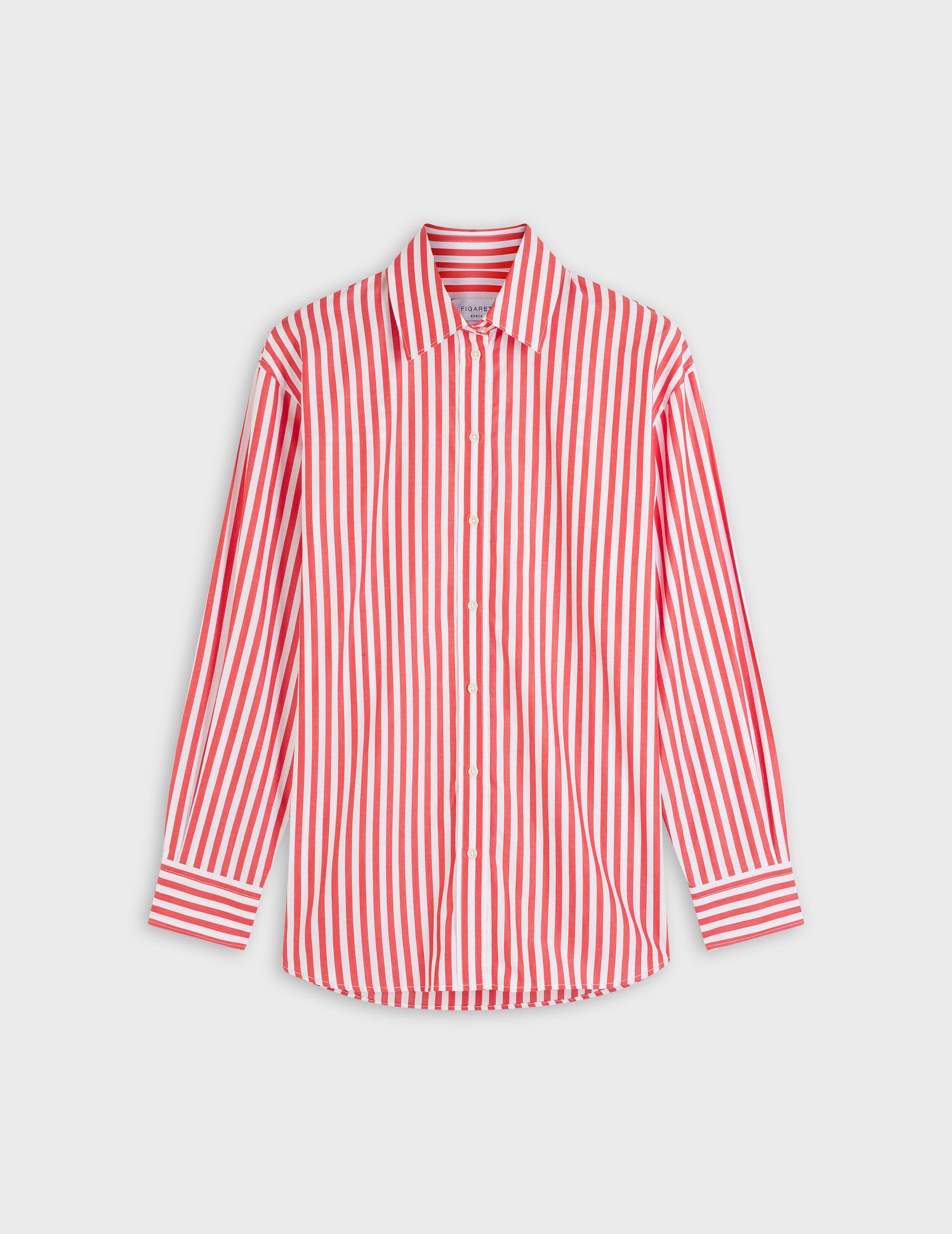 Oversized red striped Delina shirt - Poplin - Shirt Collar#5