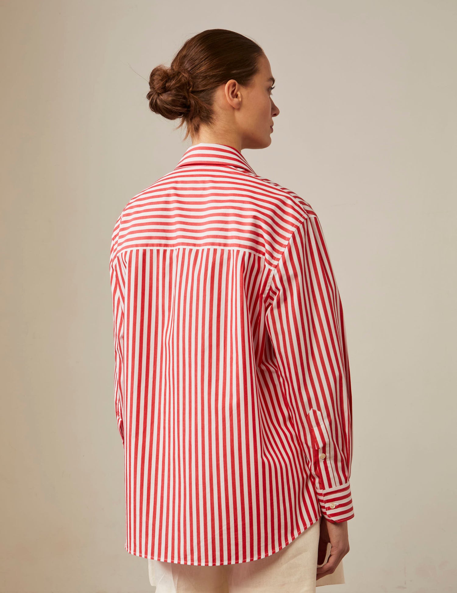 Oversized red striped Delina shirt - Poplin - Shirt Collar#3