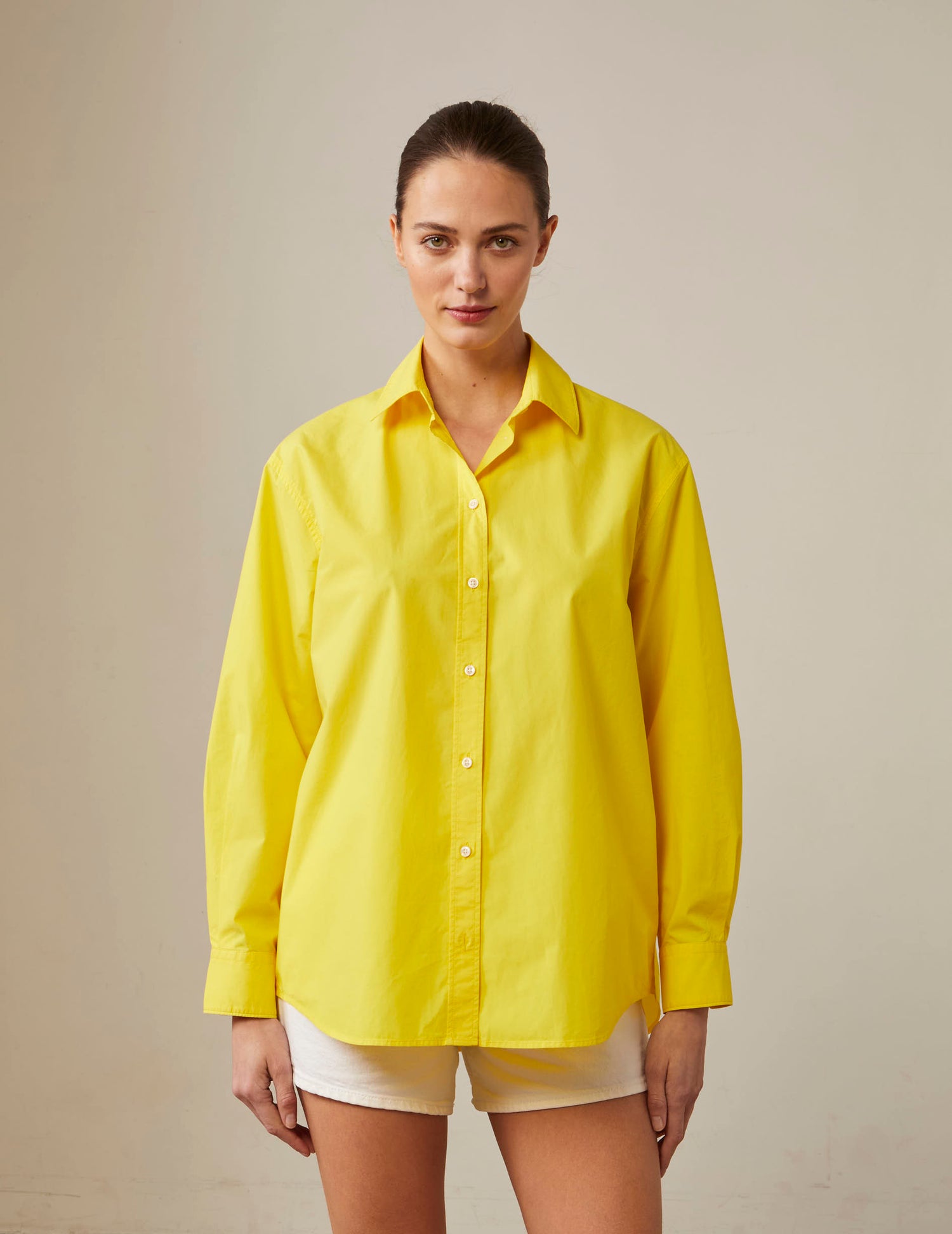 Oversized yellow Delina shirt - Poplin - Shirt Collar#4