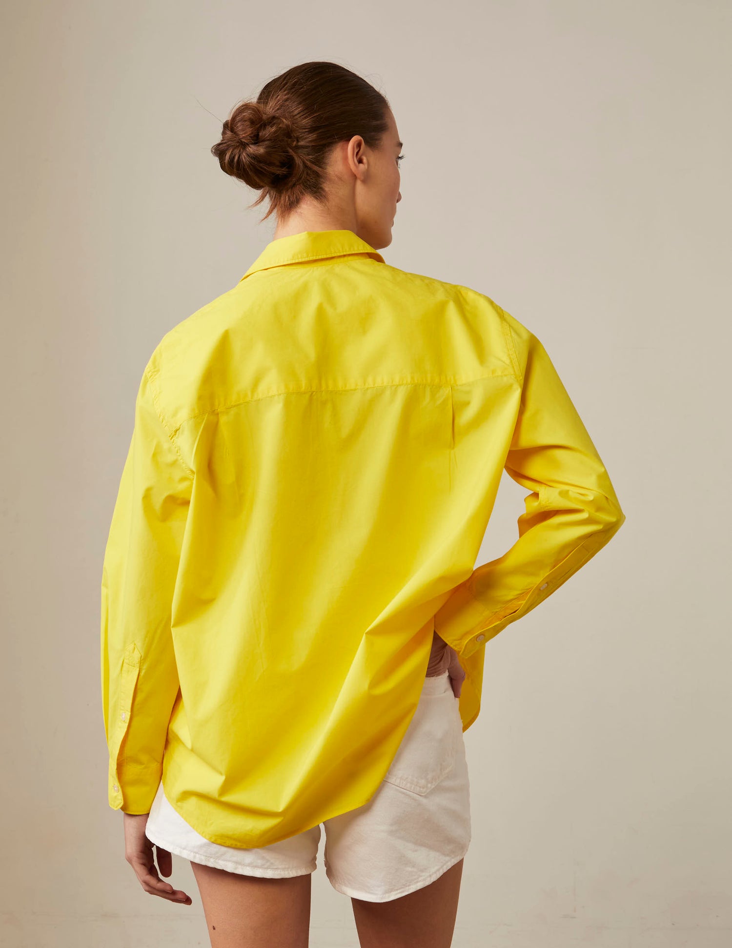 Oversized yellow Delina shirt - Poplin - Shirt Collar#3