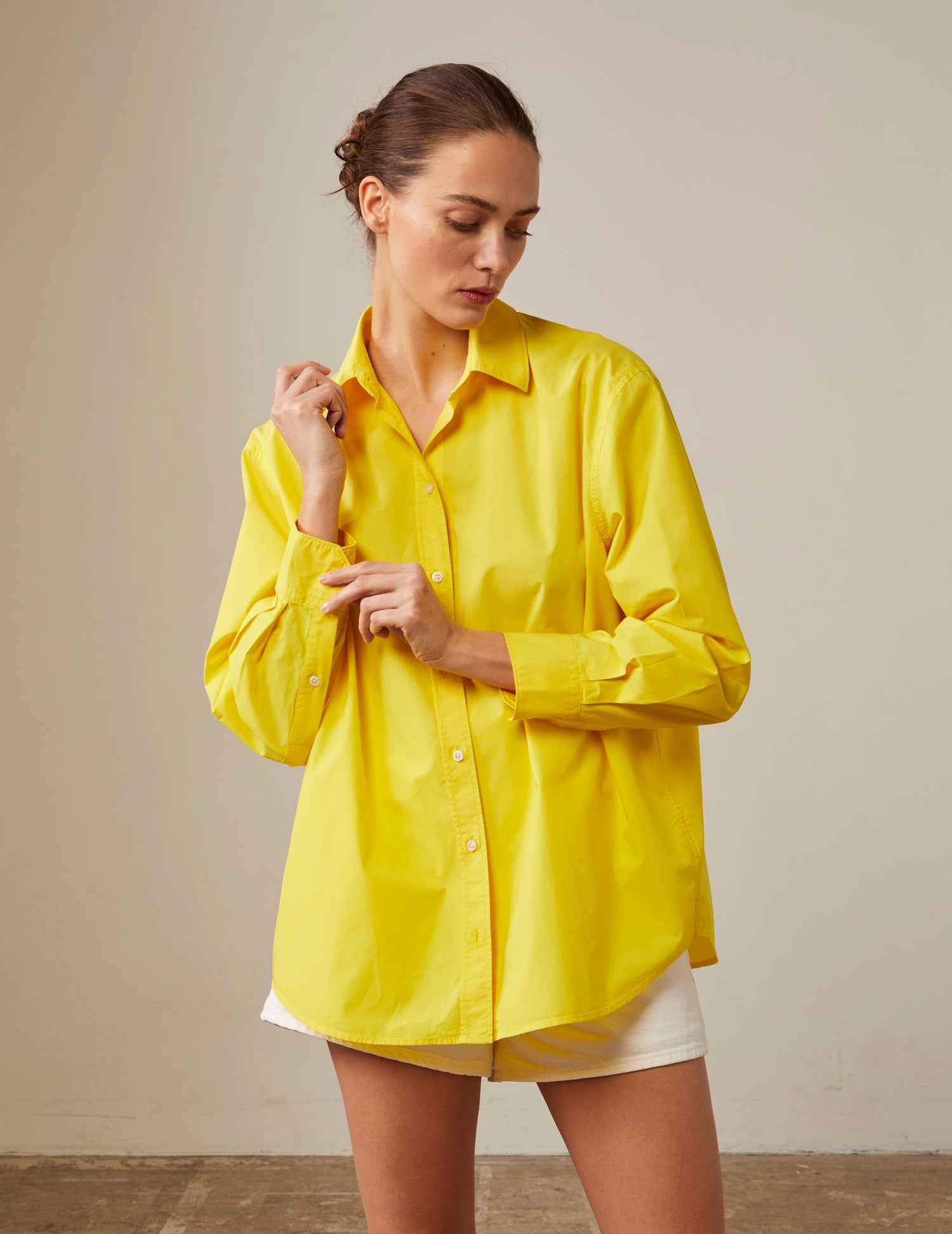Oversized yellow Delina shirt - Poplin - Shirt Collar#2