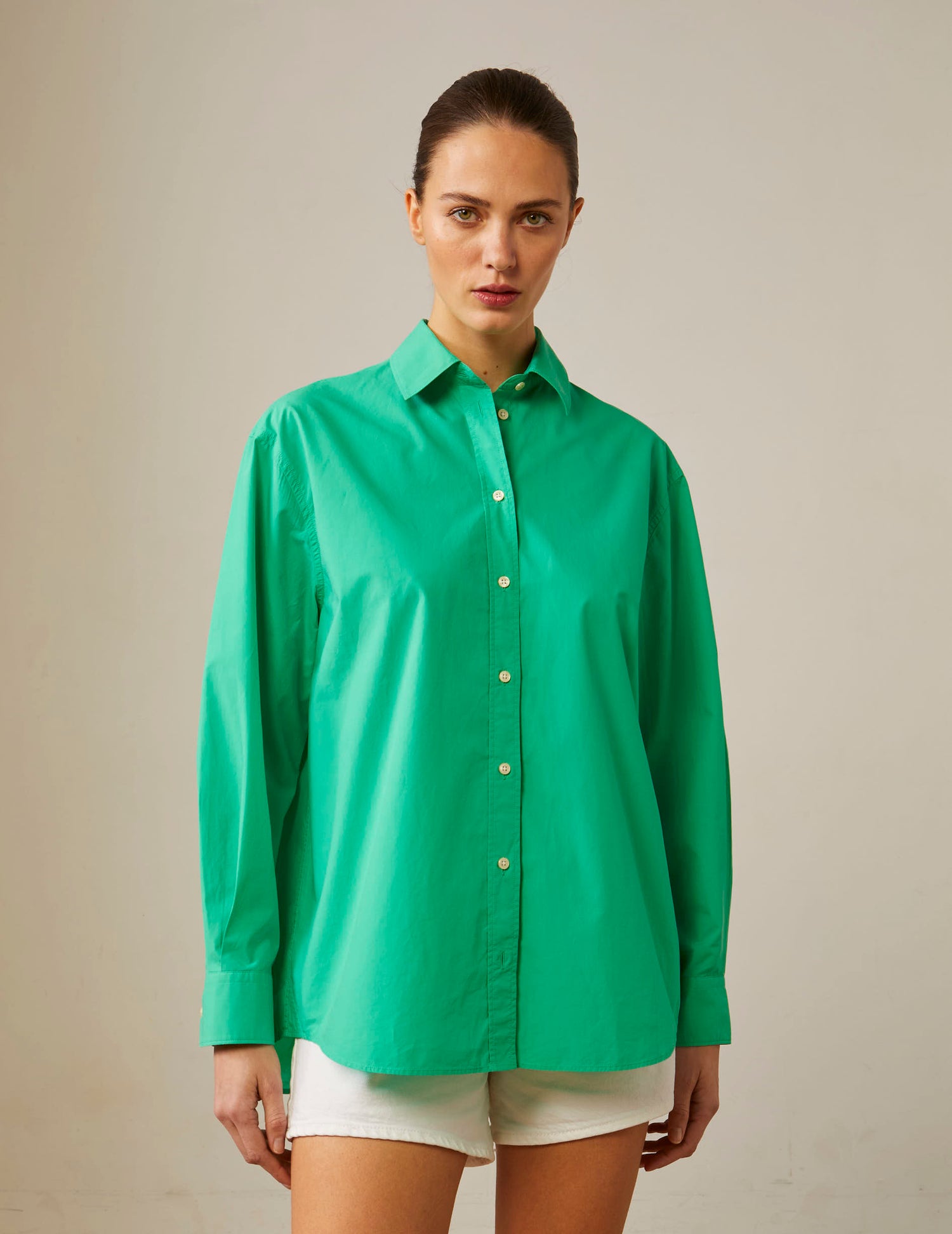 Oversized light green Delina shirt - Poplin - Shirt Collar#3
