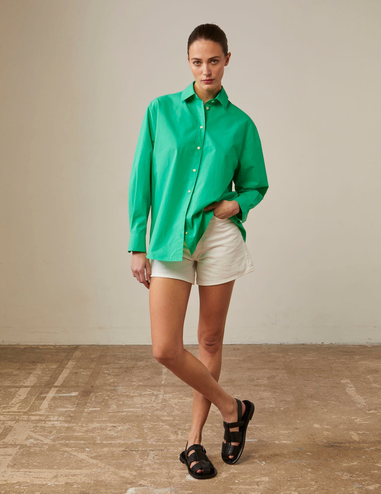 Oversized light green Delina shirt - Poplin - Shirt Collar#4