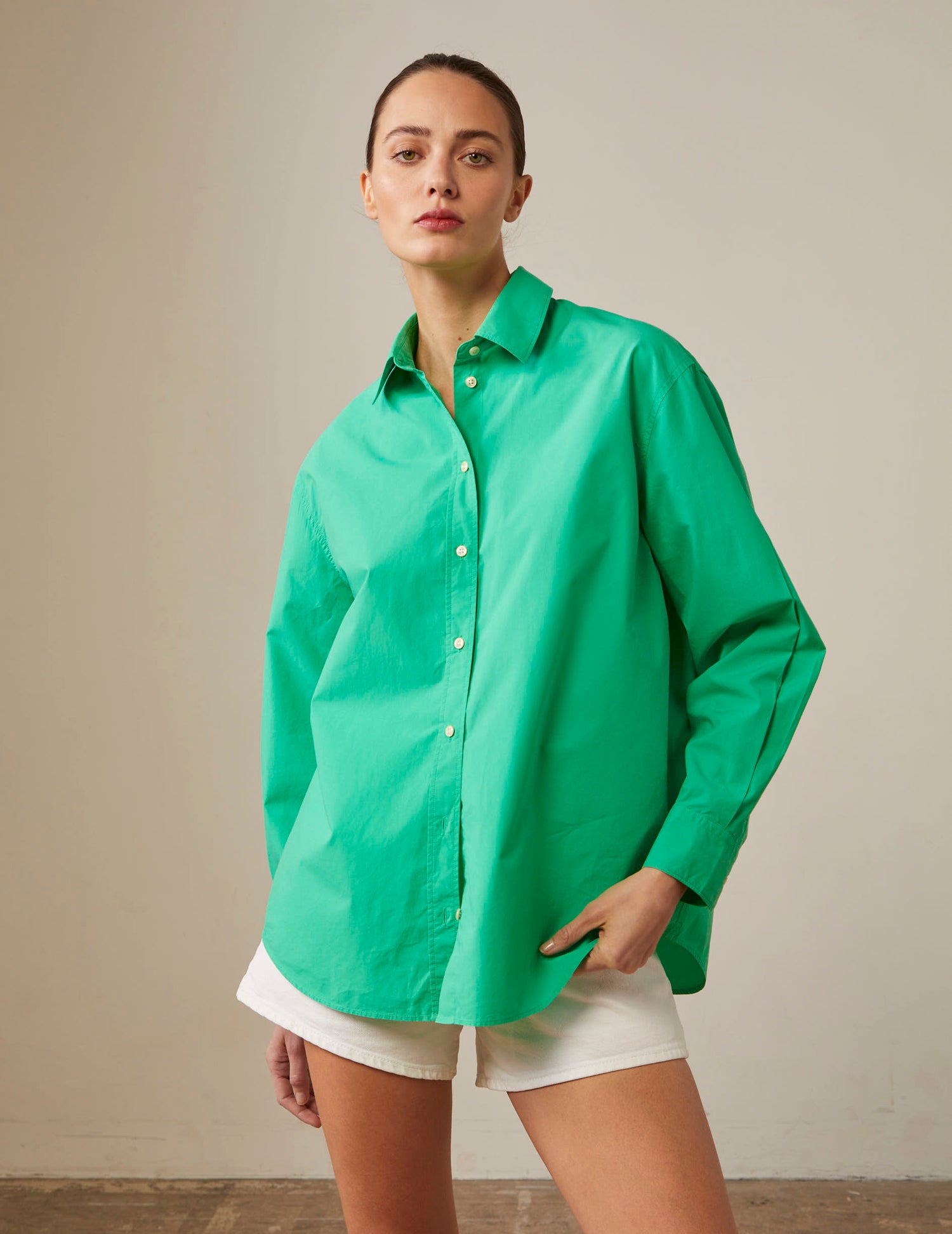 Oversized light green Delina shirt - Poplin - Shirt Collar