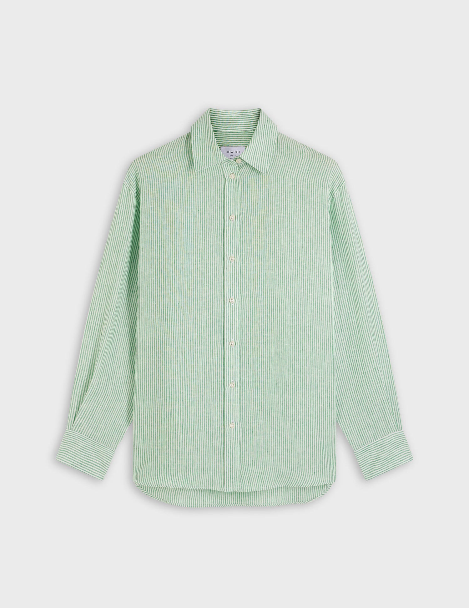 Delina oversized green linen striped shirt - Linen - Shirt Collar#4