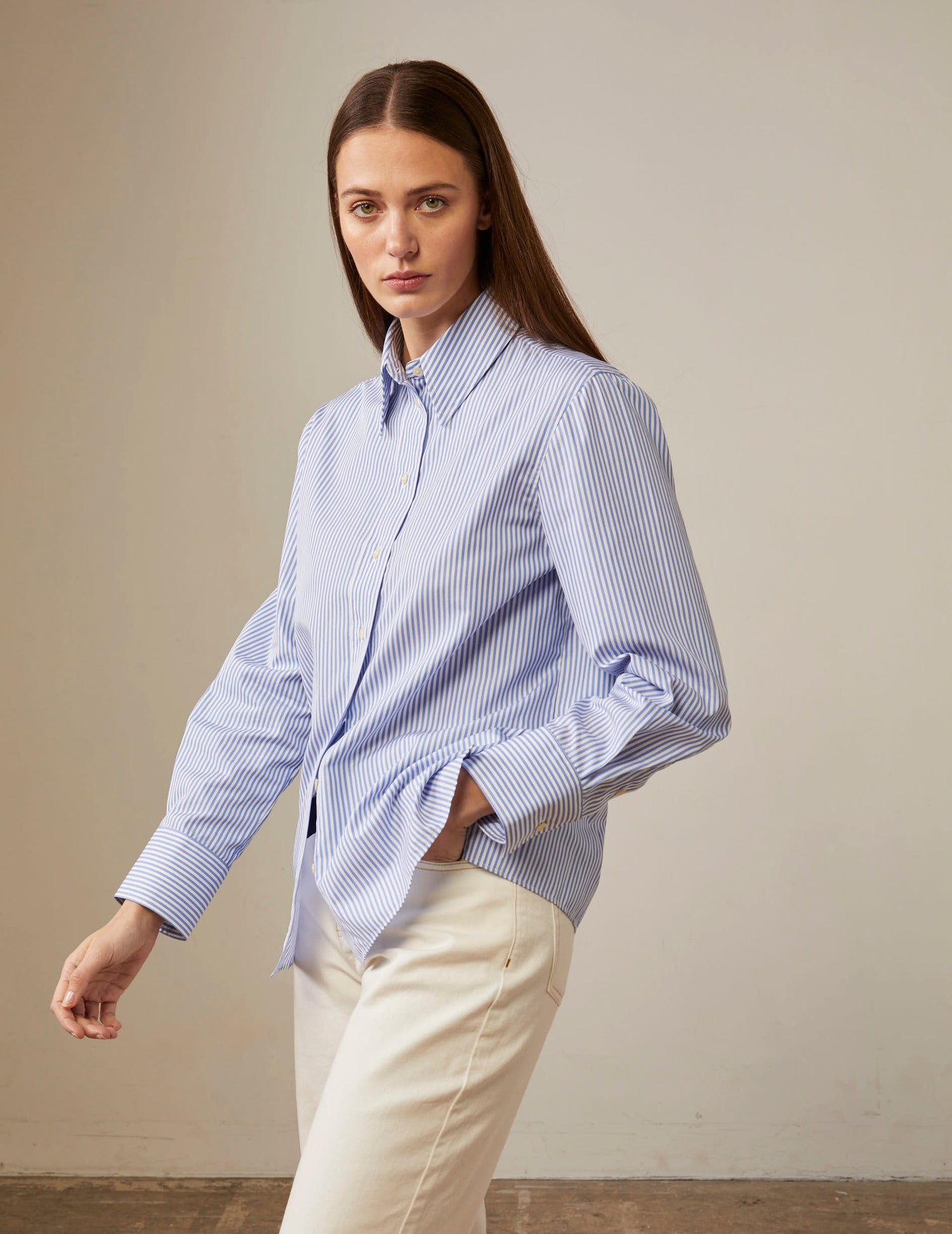 Striped blue Hannie shirt - Poplin - Long Collar