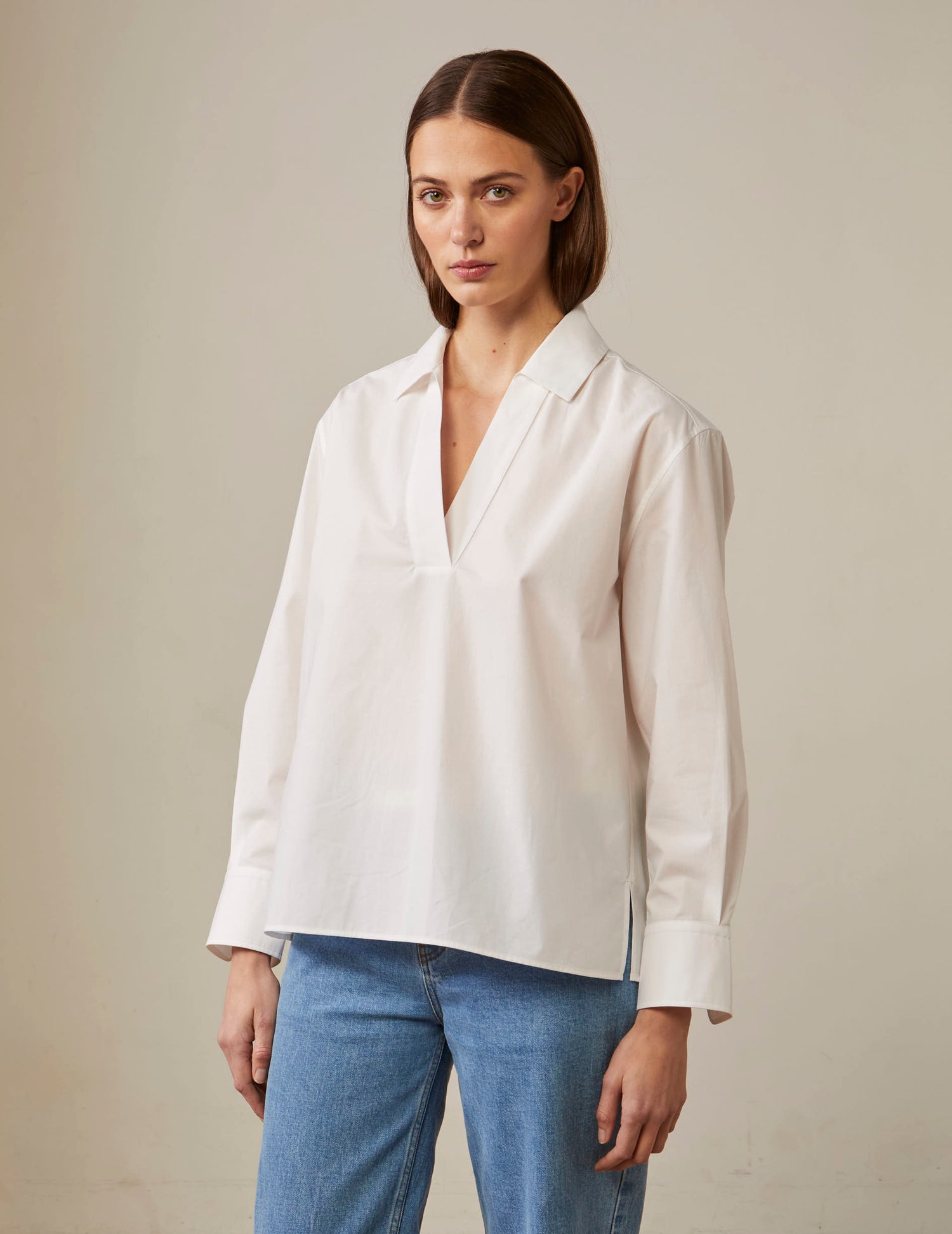 Blouse Harmelle blanche - Popeline - Col V#3