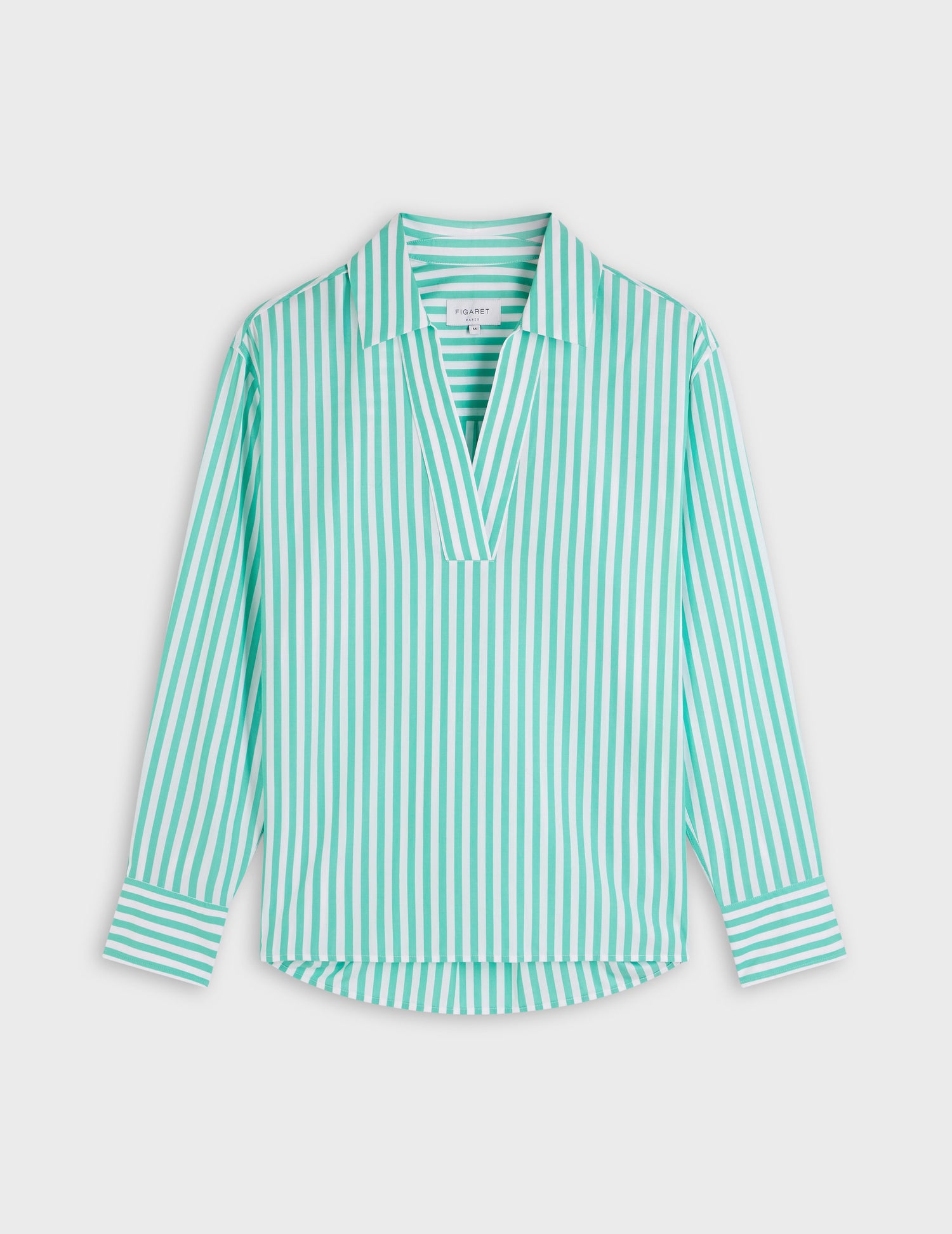 Striped light green Harmelle blouse - Poplin - V Collar#4
