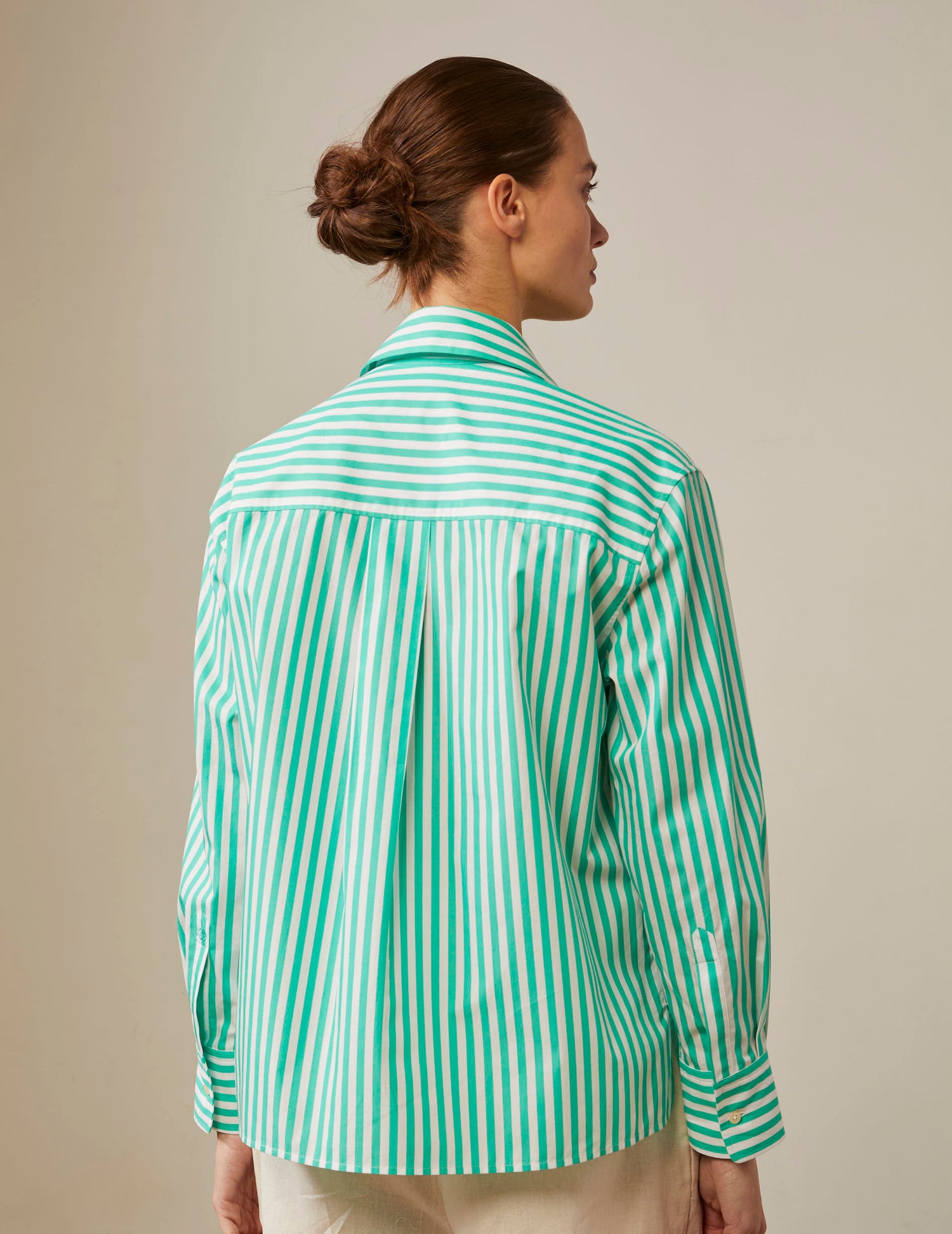 Striped light green Harmelle blouse - Poplin - V Collar#2