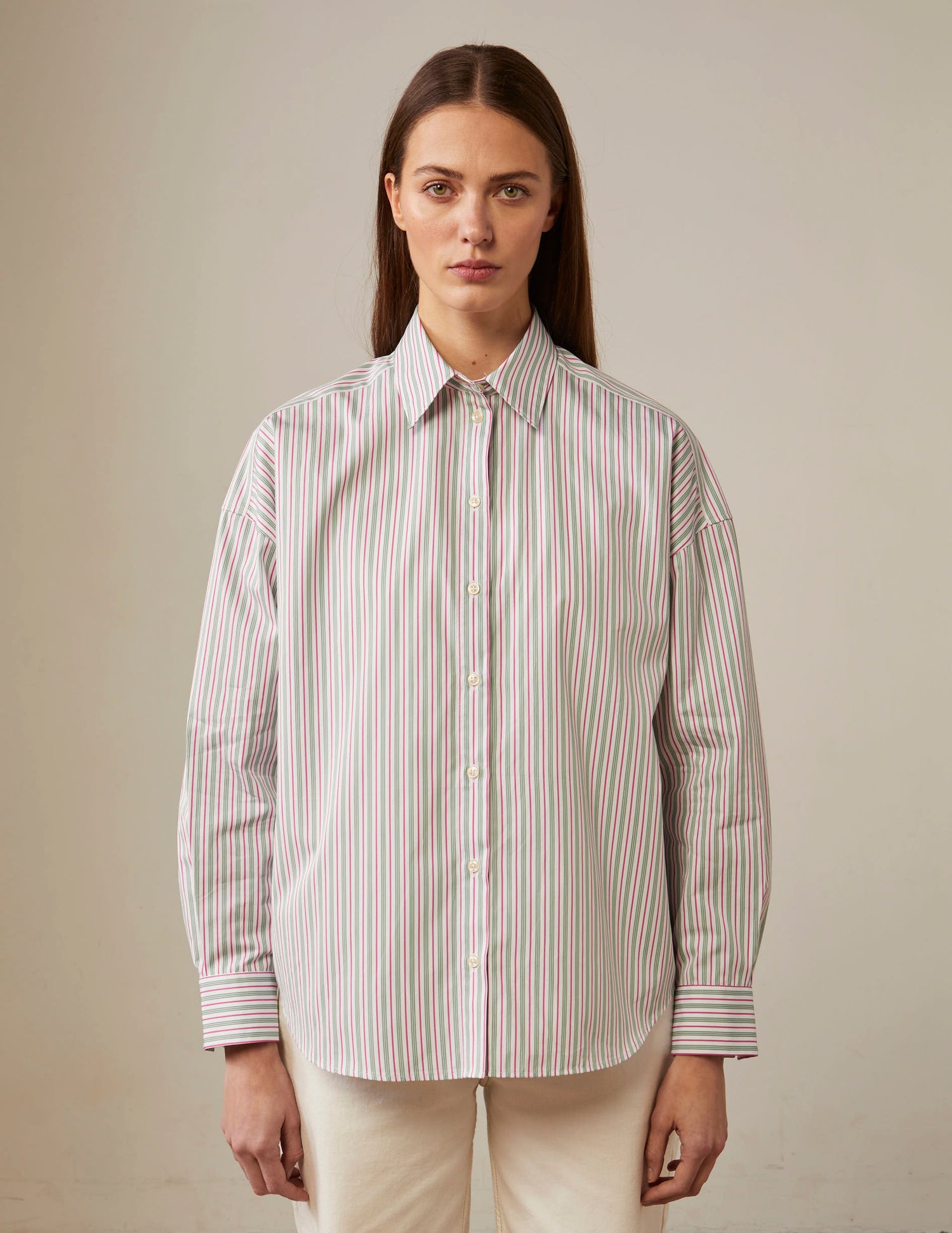 Oversized striped green Helina shirt - Poplin - Shirt Collar#3