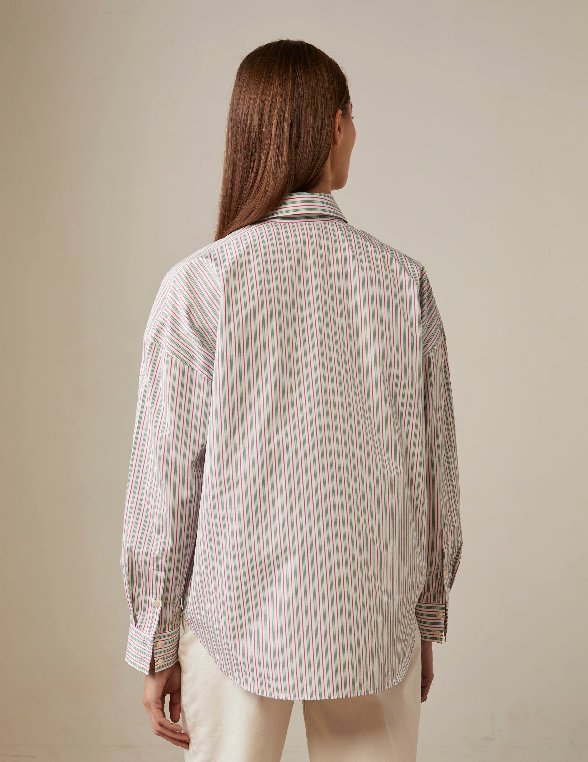 Oversized striped green Helina shirt - Poplin - Shirt Collar