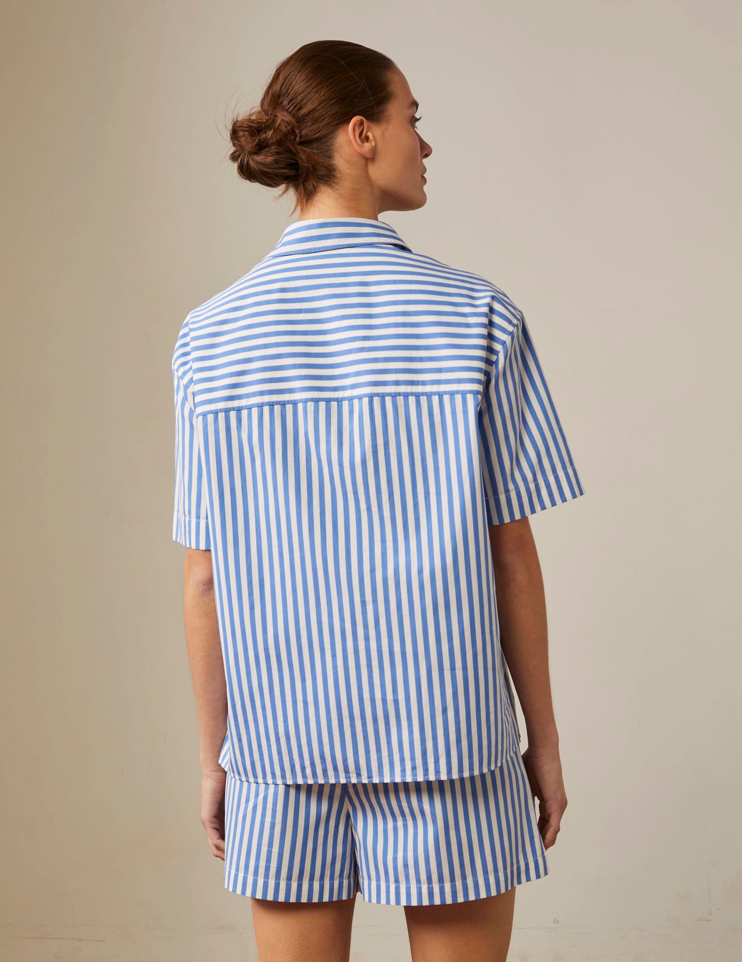 Short sleeve striped blue Hillary shirt - Poplin - Shirt Collar#2