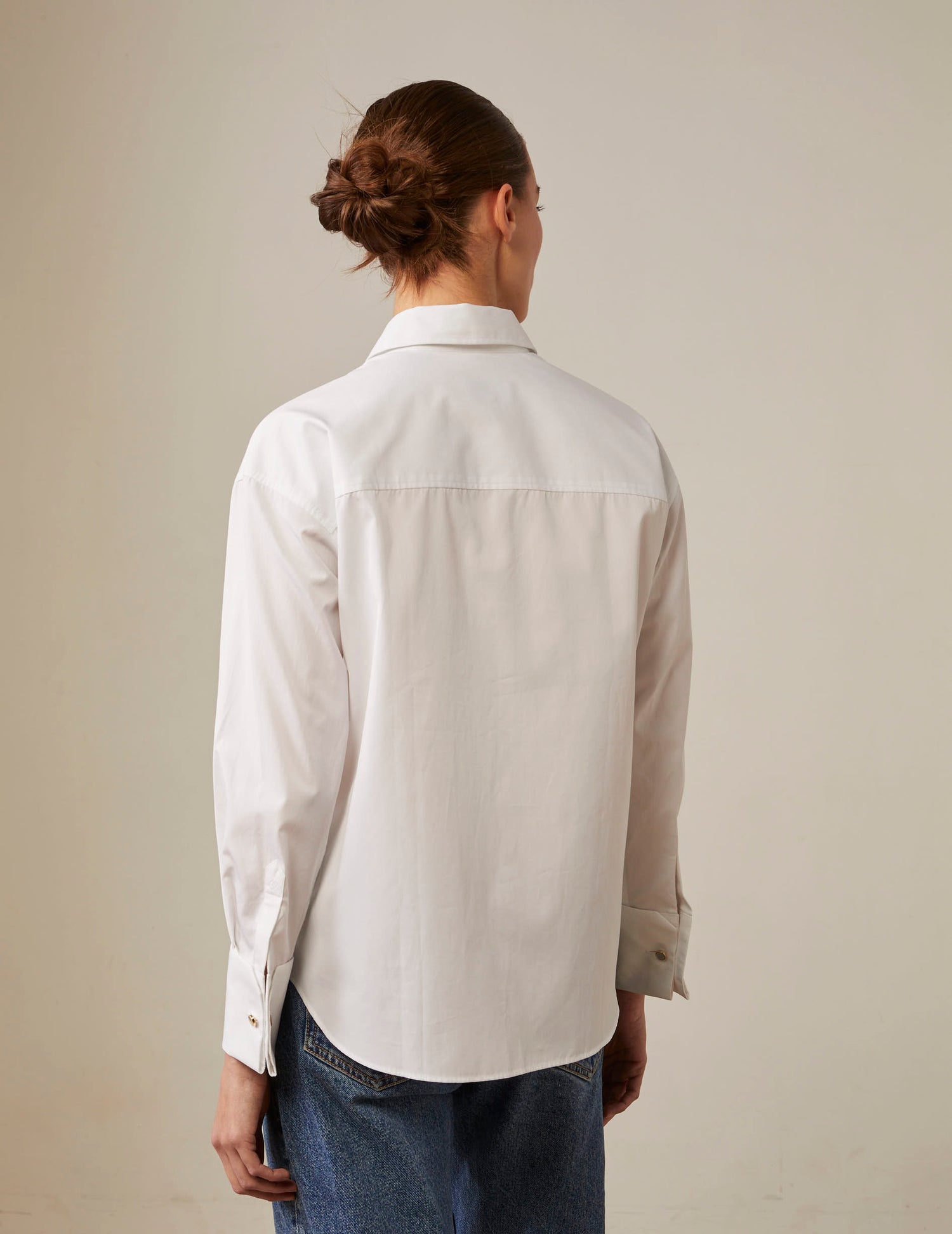 White hidden throat Hillie Shirt - Poplin - French Cuffs#3