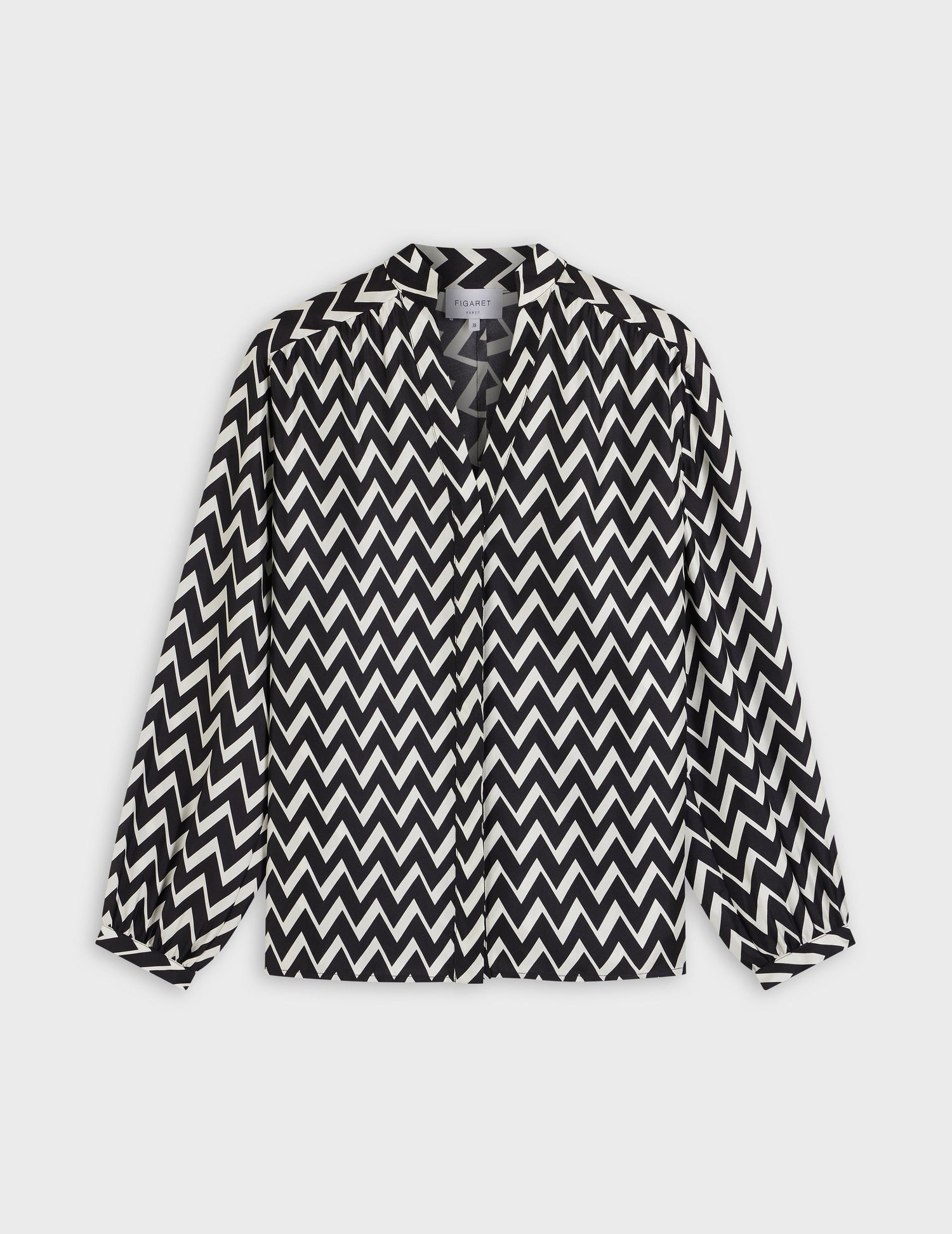 Blouse Léna imprimé gorge cachée noir et blanc - Soie - Col V#4