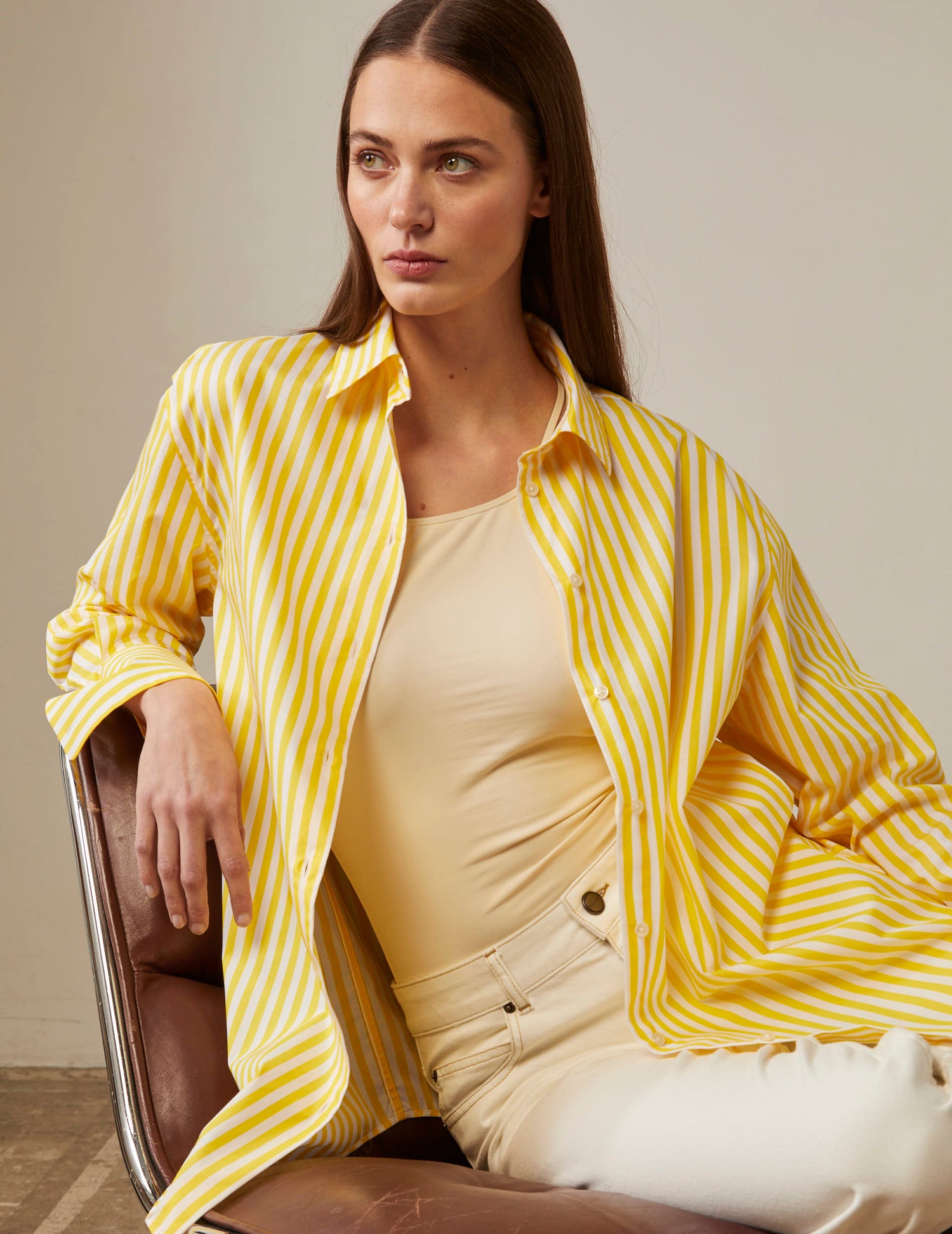 Oversized striped yellow Mathilde shirt - Poplin - Shirt Collar#2
