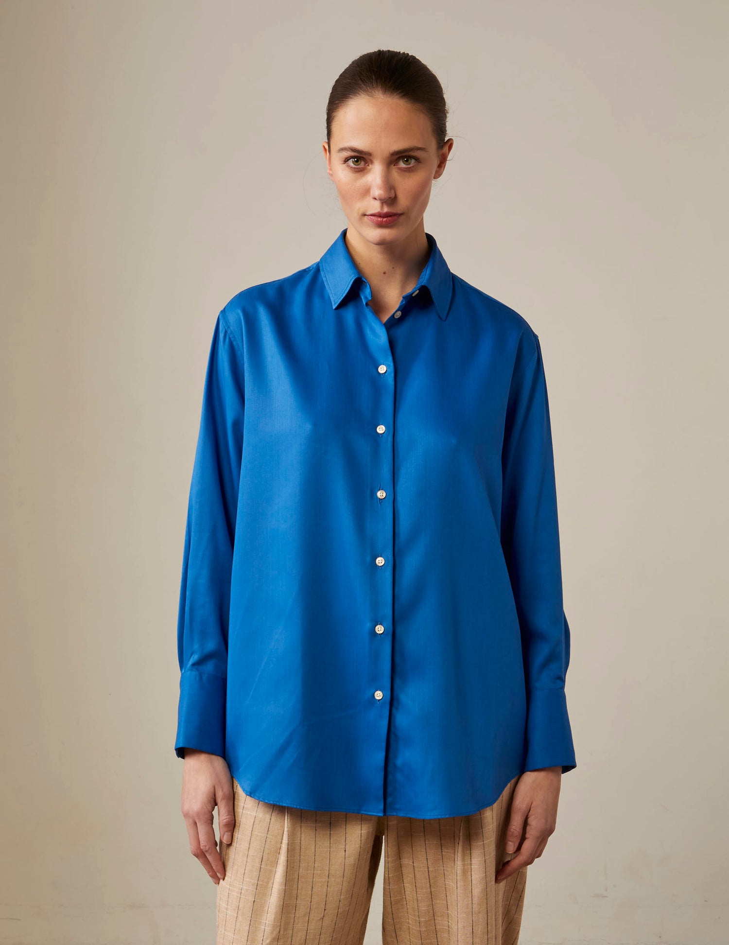 Oversized blue Mathilde shirt - Twill - Shirt Collar#3