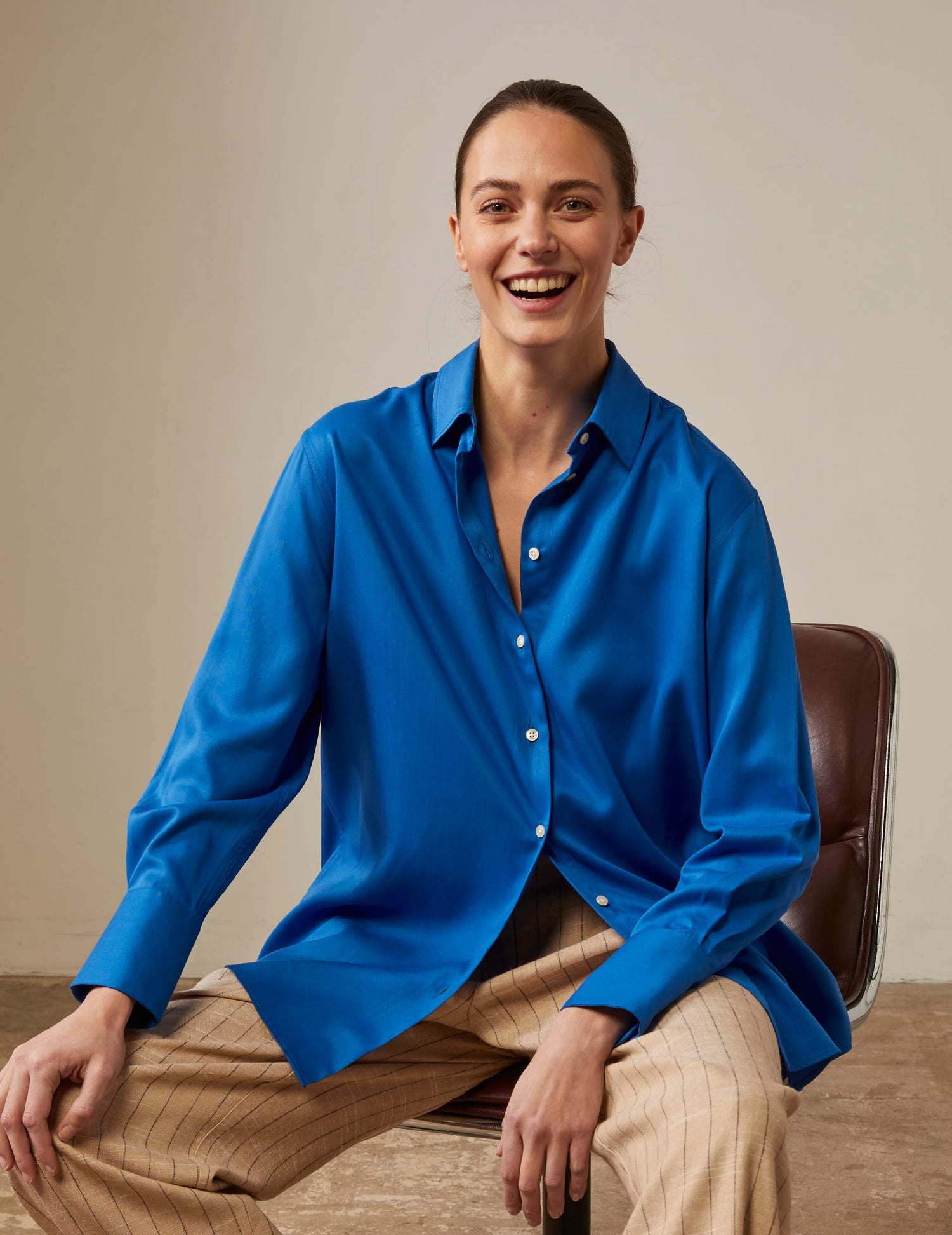 Oversized blue Mathilde shirt - Twill - Shirt Collar