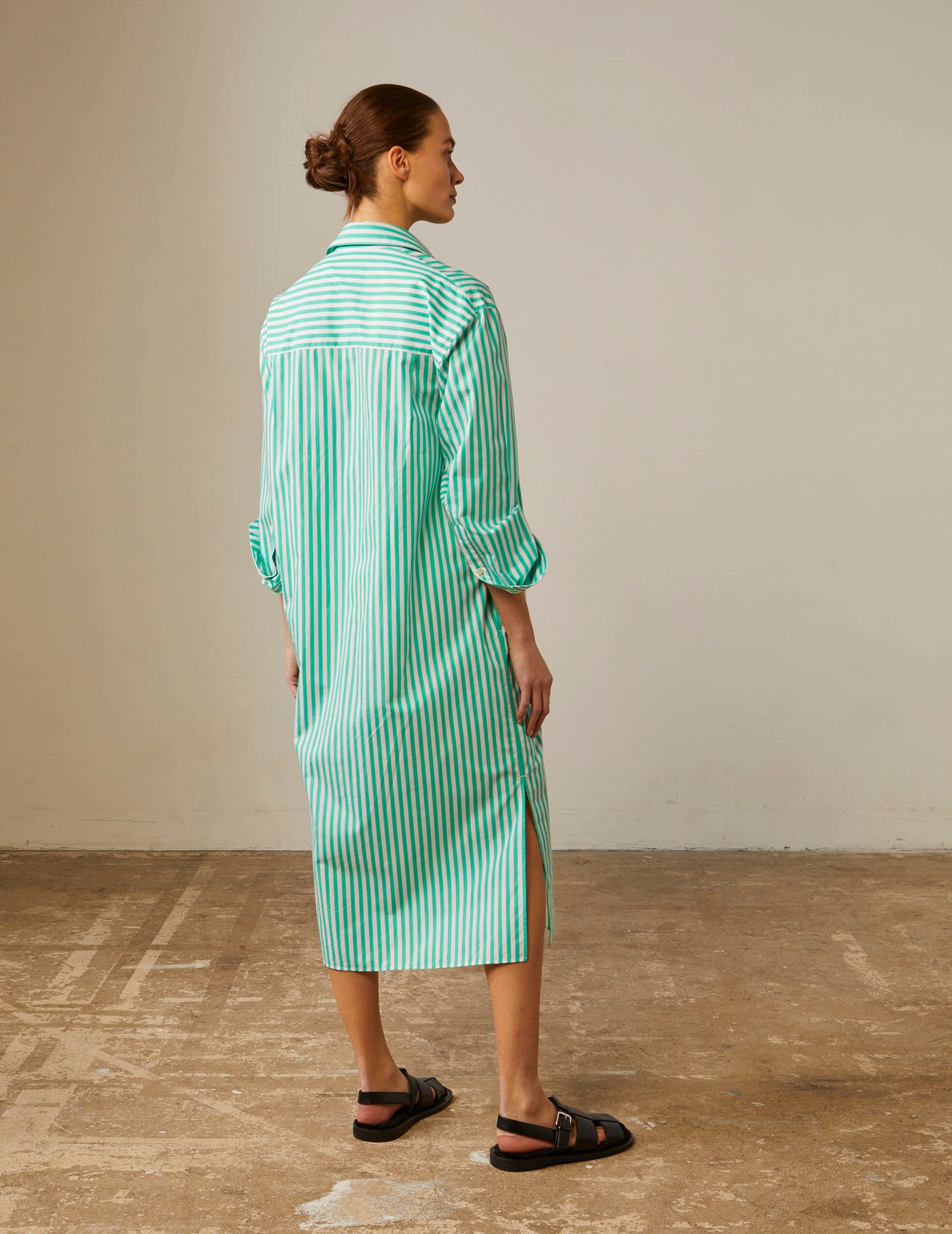 Hélia shirt dress in striped light green poplin